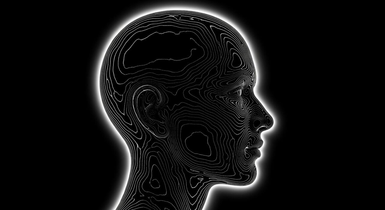 1283x700 Abstract 3D Human Head Profile with Topographic Contour Lines