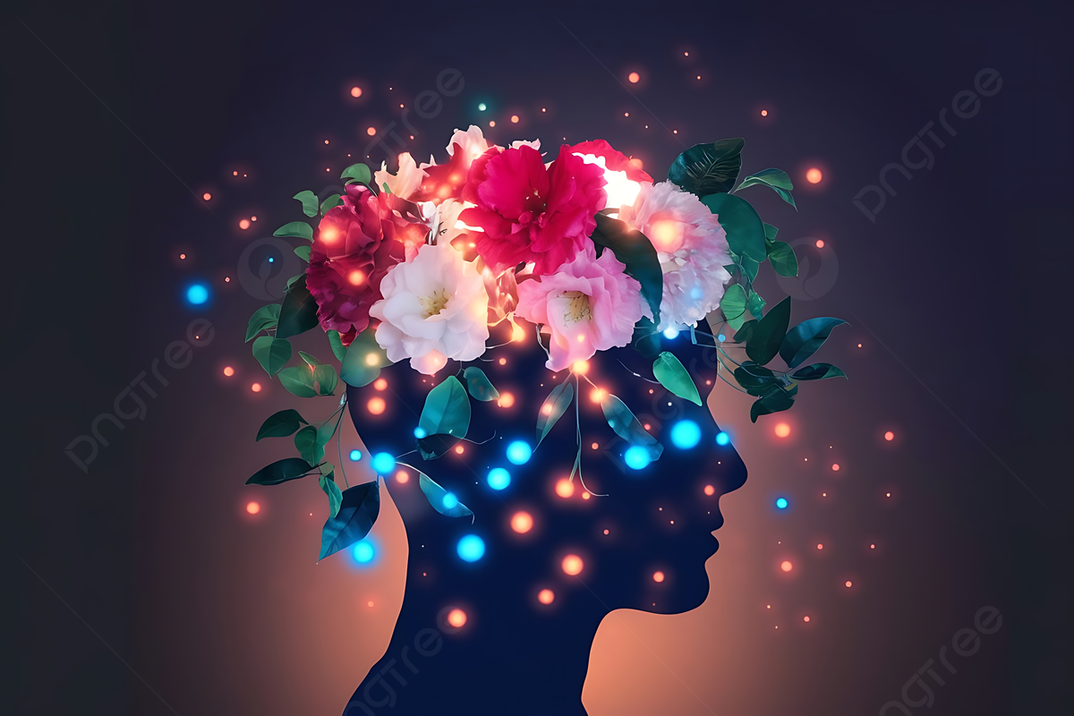 1200x800 Serene Human Head Silhouette Blooming With Flowers And Leaves, Human Head Silhouette, Vibrant Flowers, Intellectual Growth Background Image And Wallpaper for Free Download