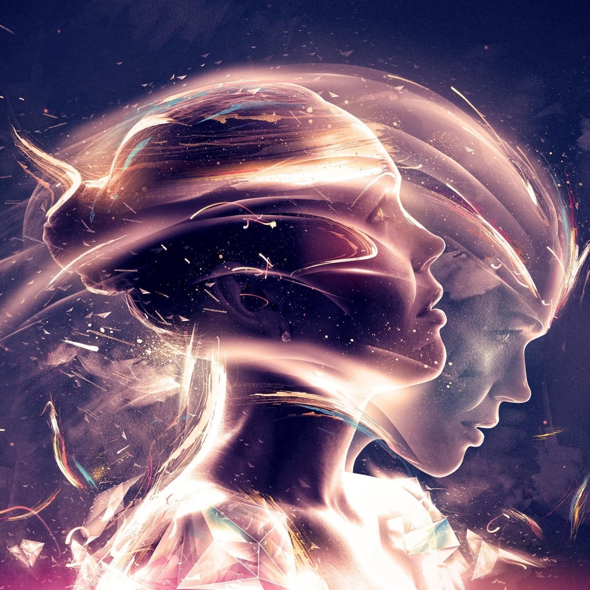 2048x2048 Abstract Overlapping Girl Head Art iPad Air Wallpaper Free Download