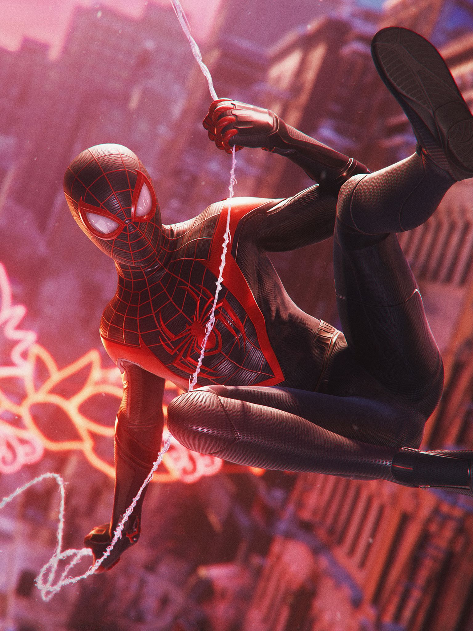 1536x2048 Spider Man: Miles Morales Swing Wallpaper With Monocle