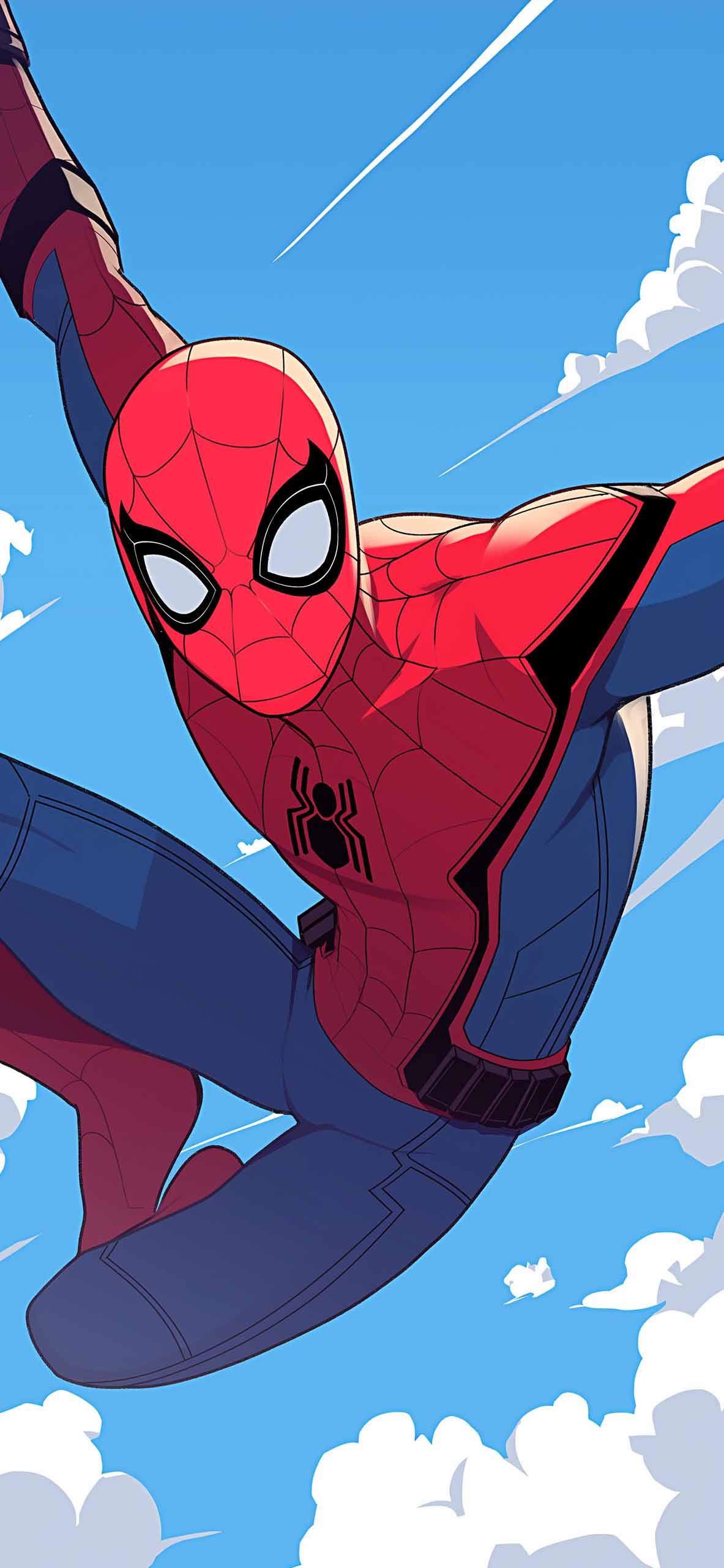 1183x2560 Spider Man Swinging Blue Sky Wallpaper HD Wallpaper