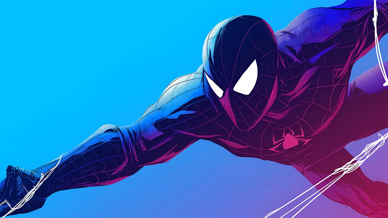 1536x864 Spider Man Gradient Black Suit Swinging Desktop Wallpaper 4K