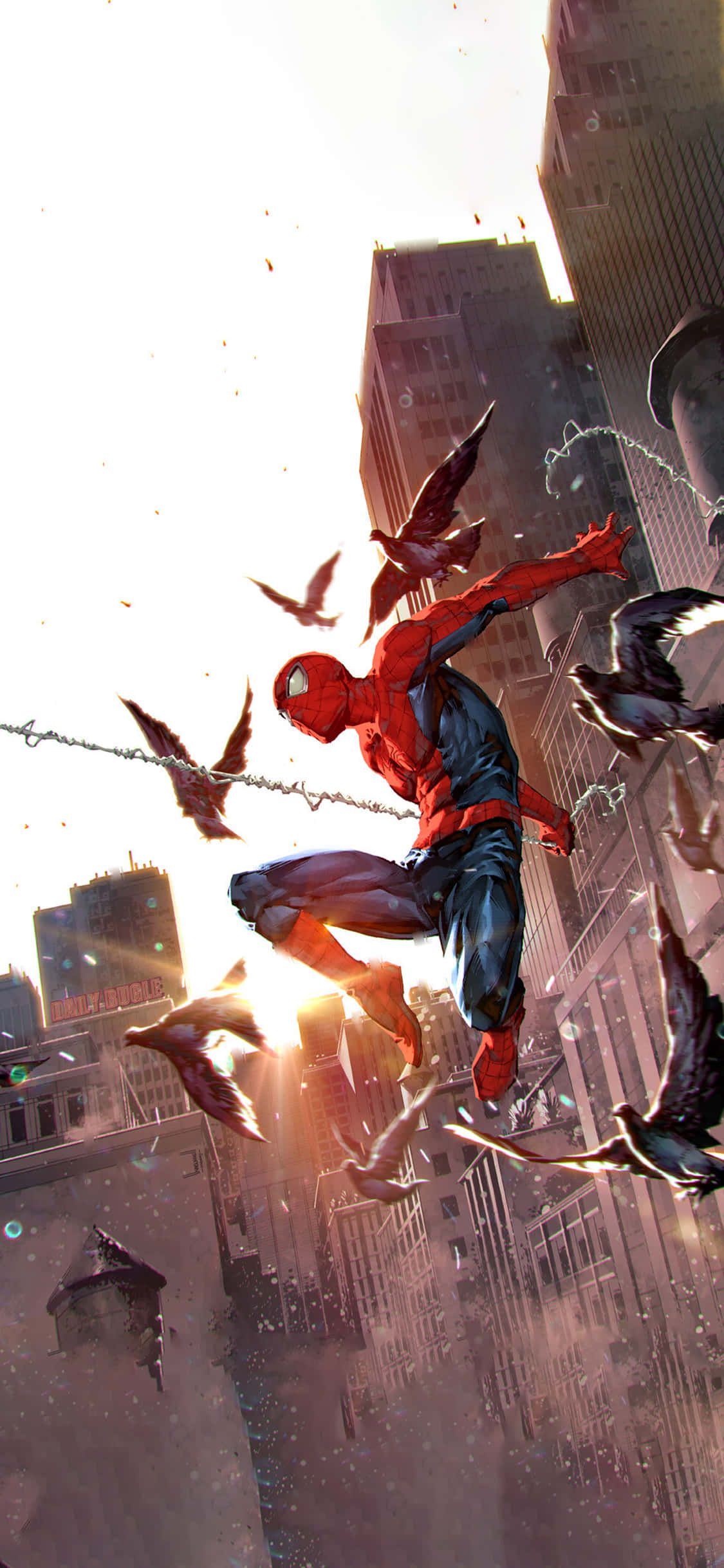 1125x2436 Download Swing into action with Spiderman Background