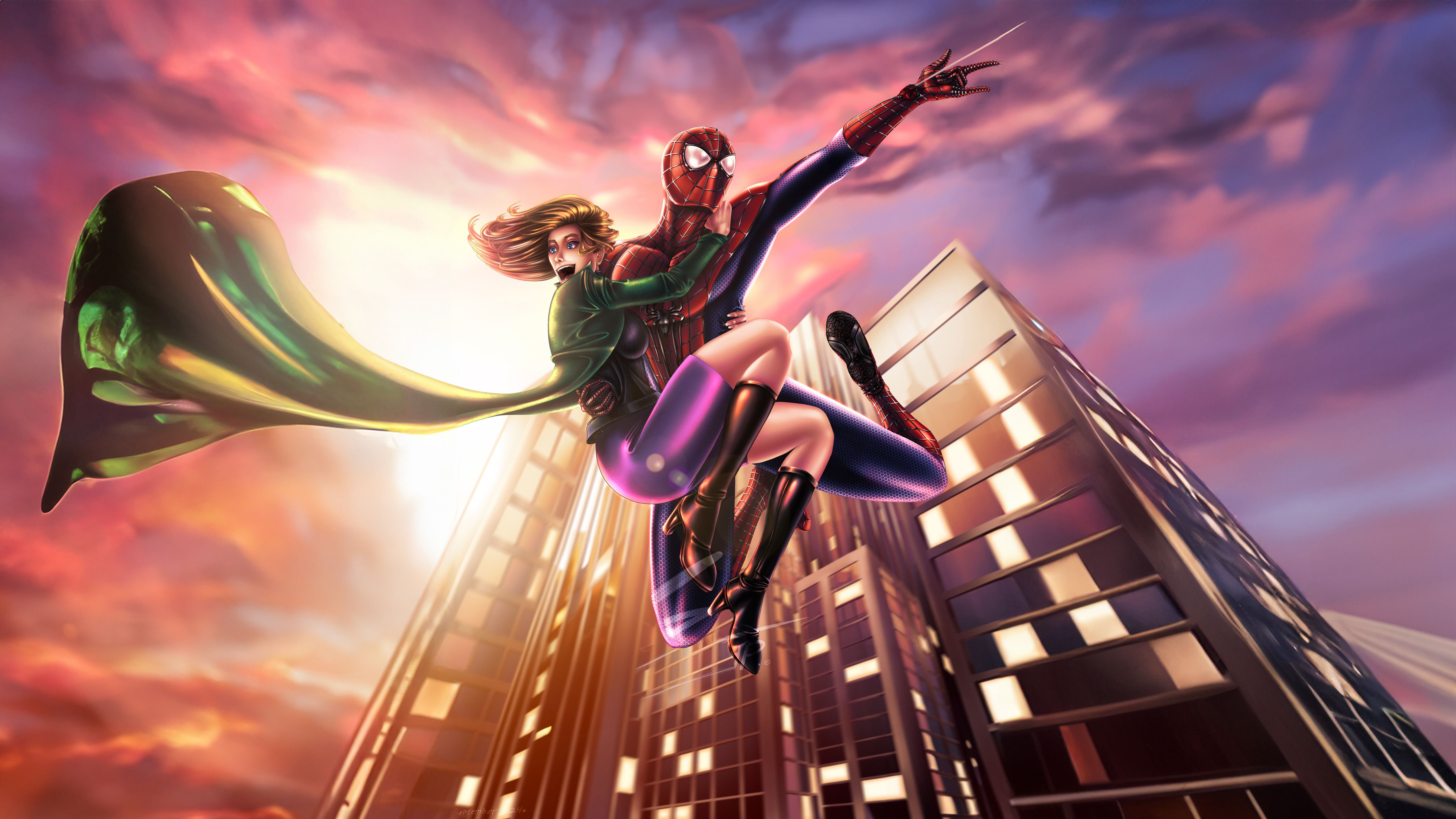 5120x2880 Amazing Spider Man Swinging With Gwen Wallpaper, HD Superheroes Wallpaper, 4k Wallpaper, Image, Background, Photos and Picture