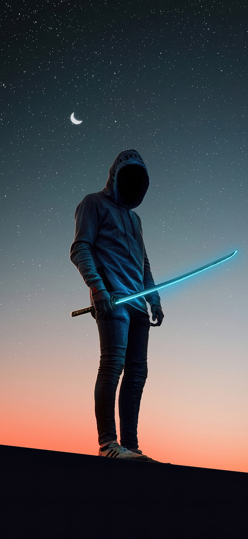 800x1733 Night alone, minimal, samurai, sword, HD phone wallpaper