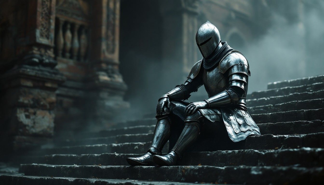 1344x768 Download Lonely Knight Rests Image, Medieval, Armor