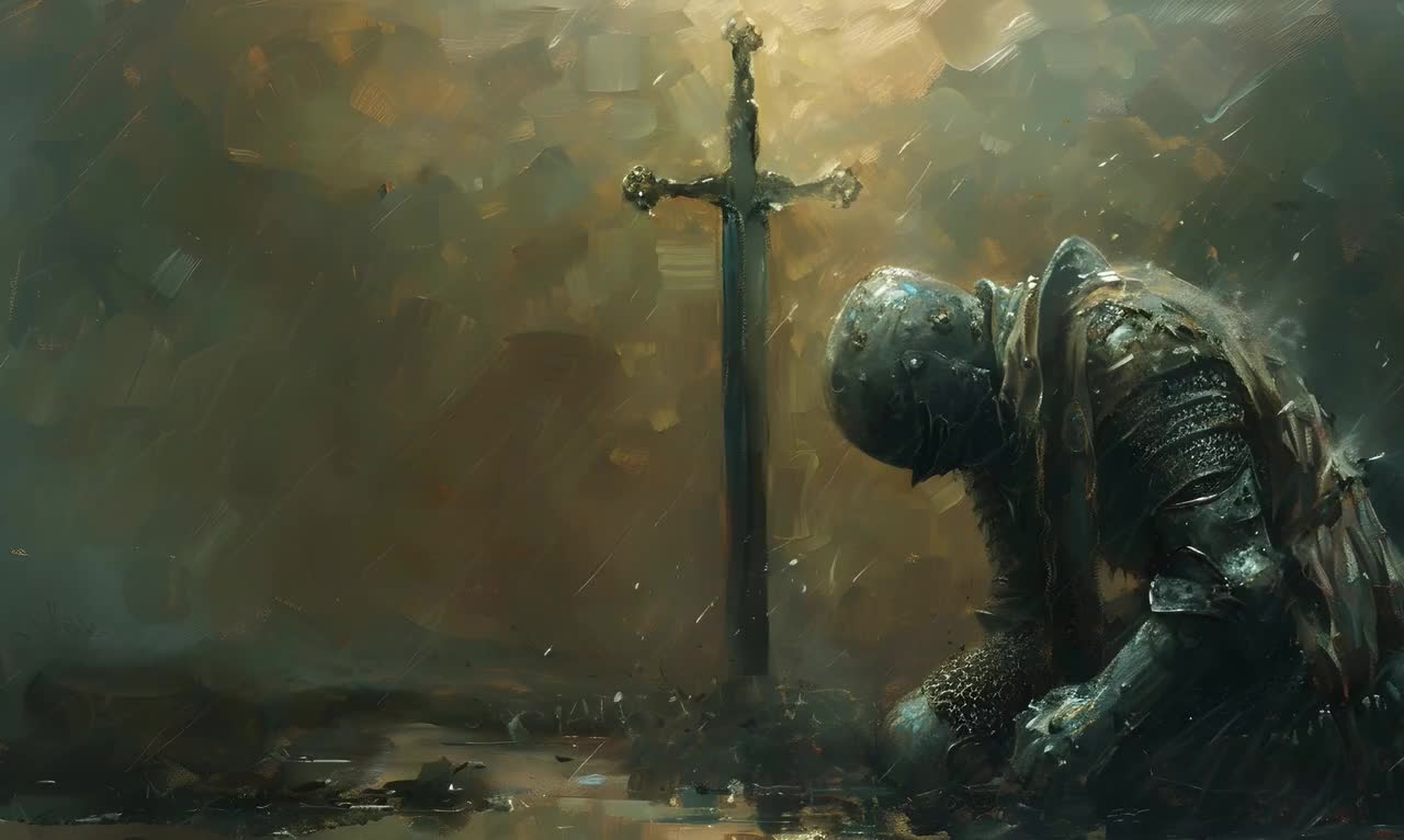 1280x766 Alone Knight Artwork. Lonely Warrior Tv Art. Fantasy Sad Knight Decor. Moody Knight Display for Samsung Frame Tv