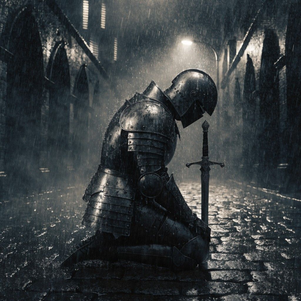 1024x1024 Download Medieval Knight Vigil Image, Armor, Rain
