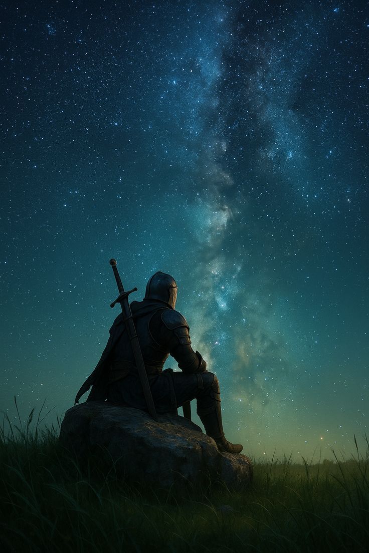 736x1104 Lonely Knight Under The Stars Lost In Thoughst Knight 4k Wallpaper
