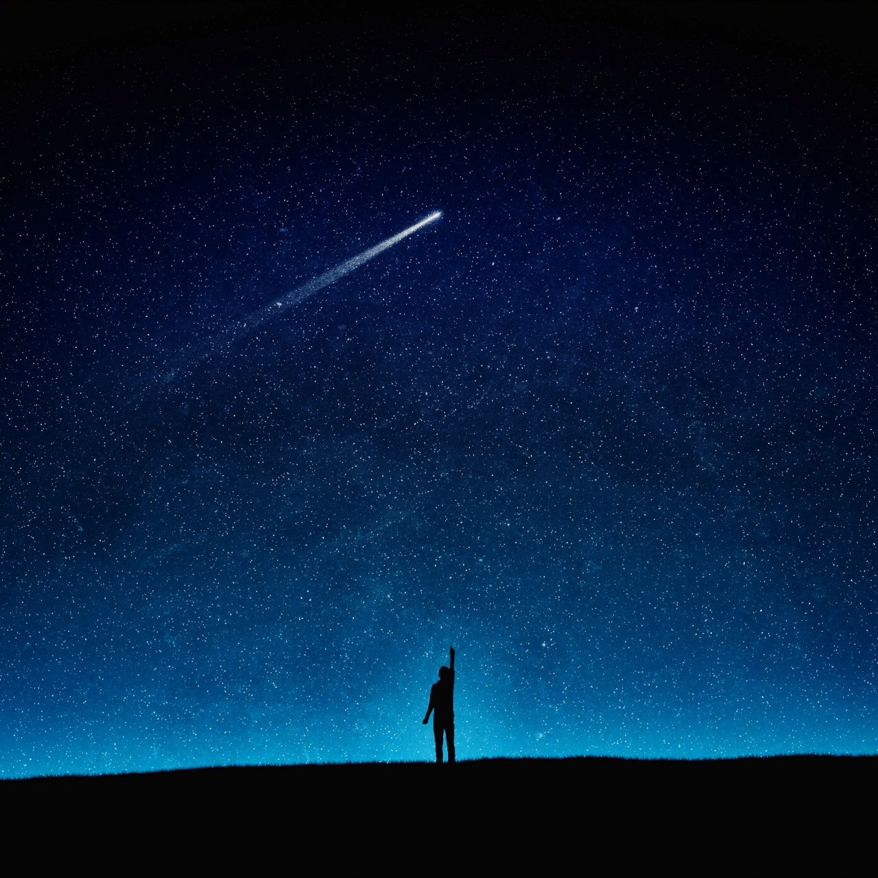 1280x1280 Night Wallpaper 4K, Man, Alone, Starry sky, sky
