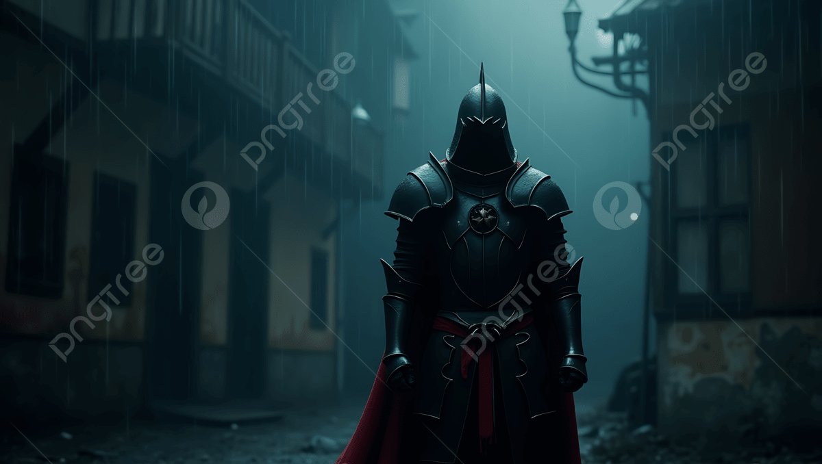 1200x678 Medieval Knight In Armor With Red Cape Standing Alone Rain Soaked Street, Knight, Armor, Red Cape Background Image And Wallpaper for Free Download