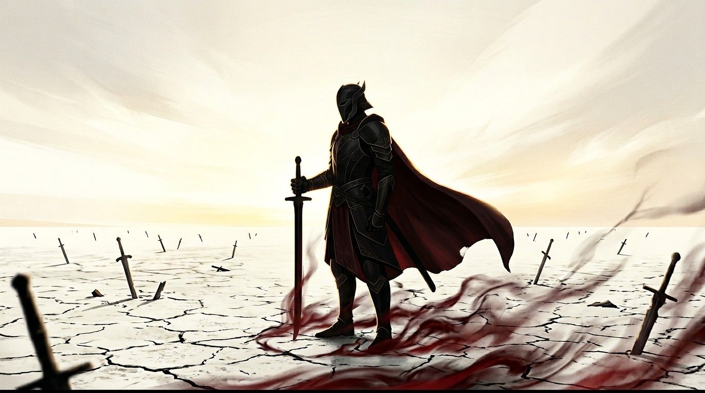 1376x768 Download Shadowy Knight Stands Image, Warrior, Silhouette