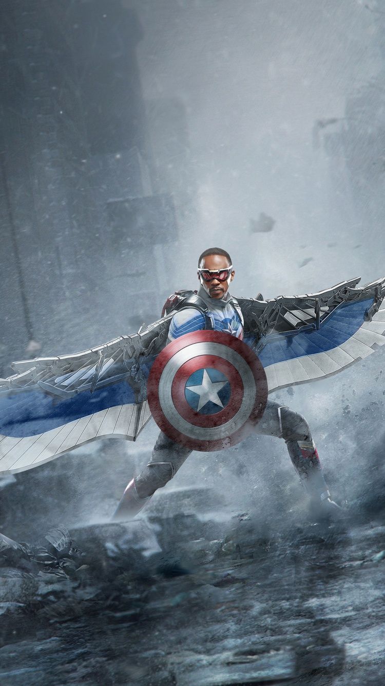750x1334 Captain America Wallpaper 4K, Falcon, Shield, Marvel Comics