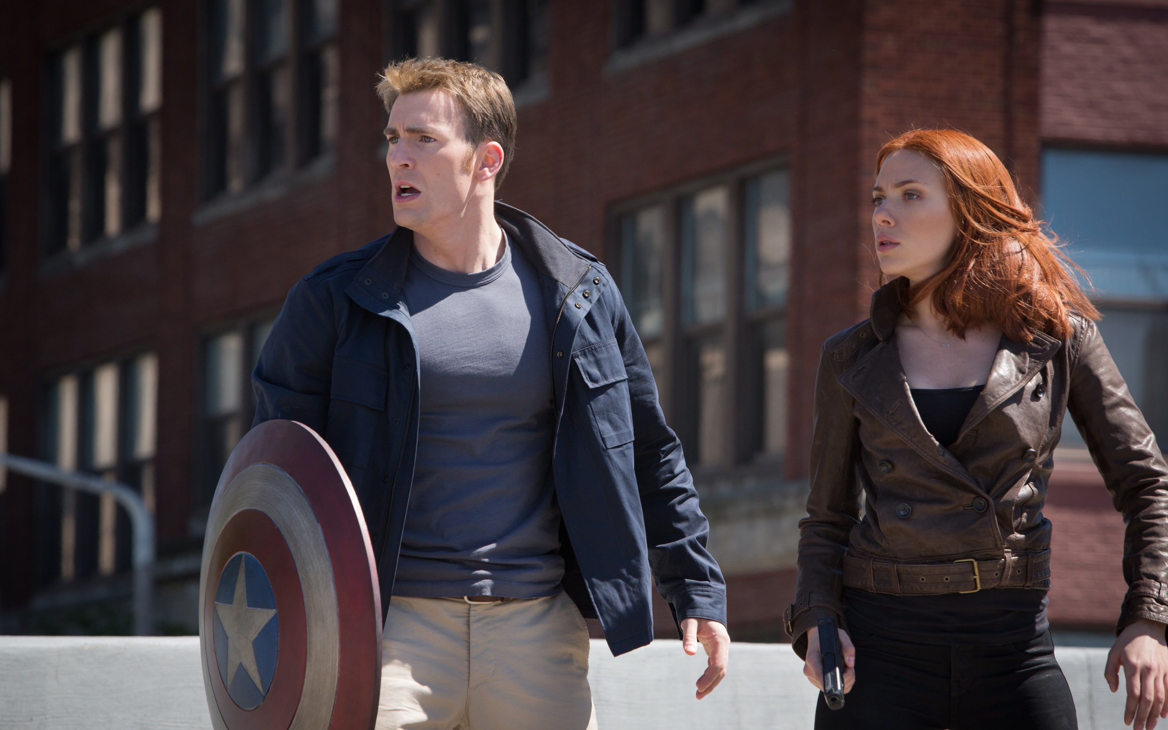 3840x2400 Chris Evans and Scarlet Johansen, Captain America: The Winter Soldier, Scarlett Johansson, Chris Evans, Black Widow HD wallpaper
