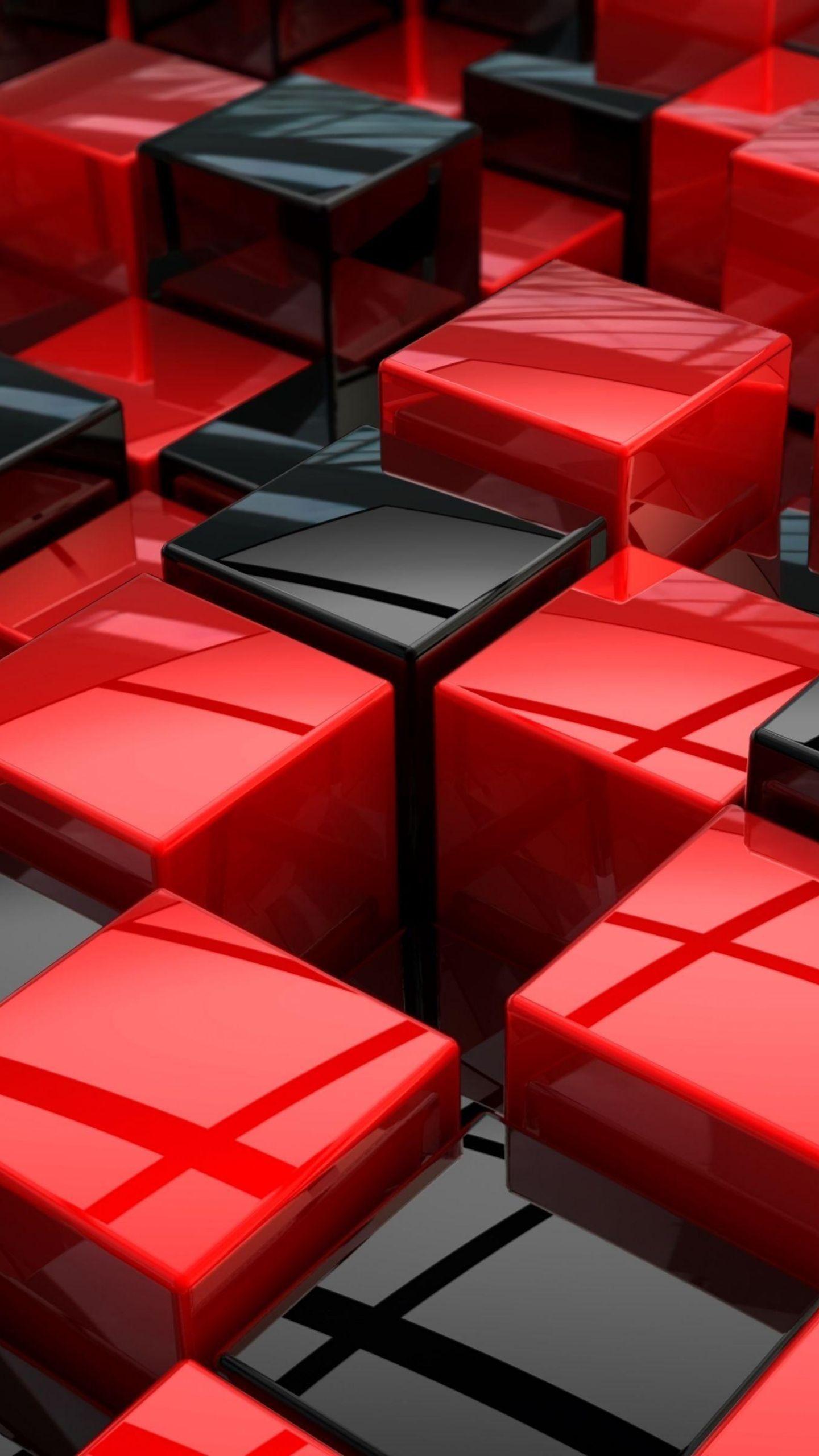 1440x2560 Red and Black Glass Squares 3D Desktop HD Wallpaper