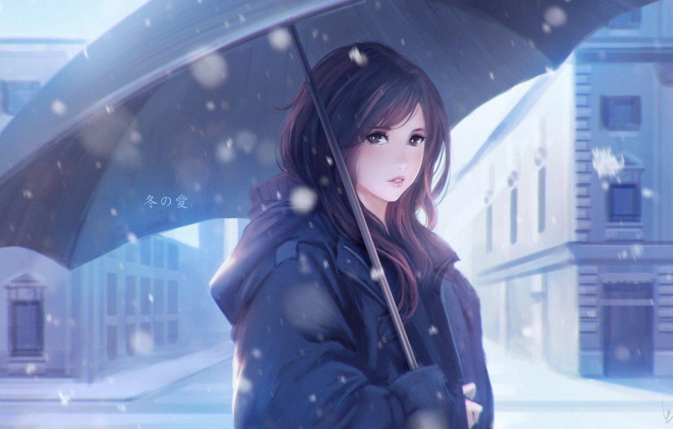 1332x850 Anime Girls Winter Wallpaper
