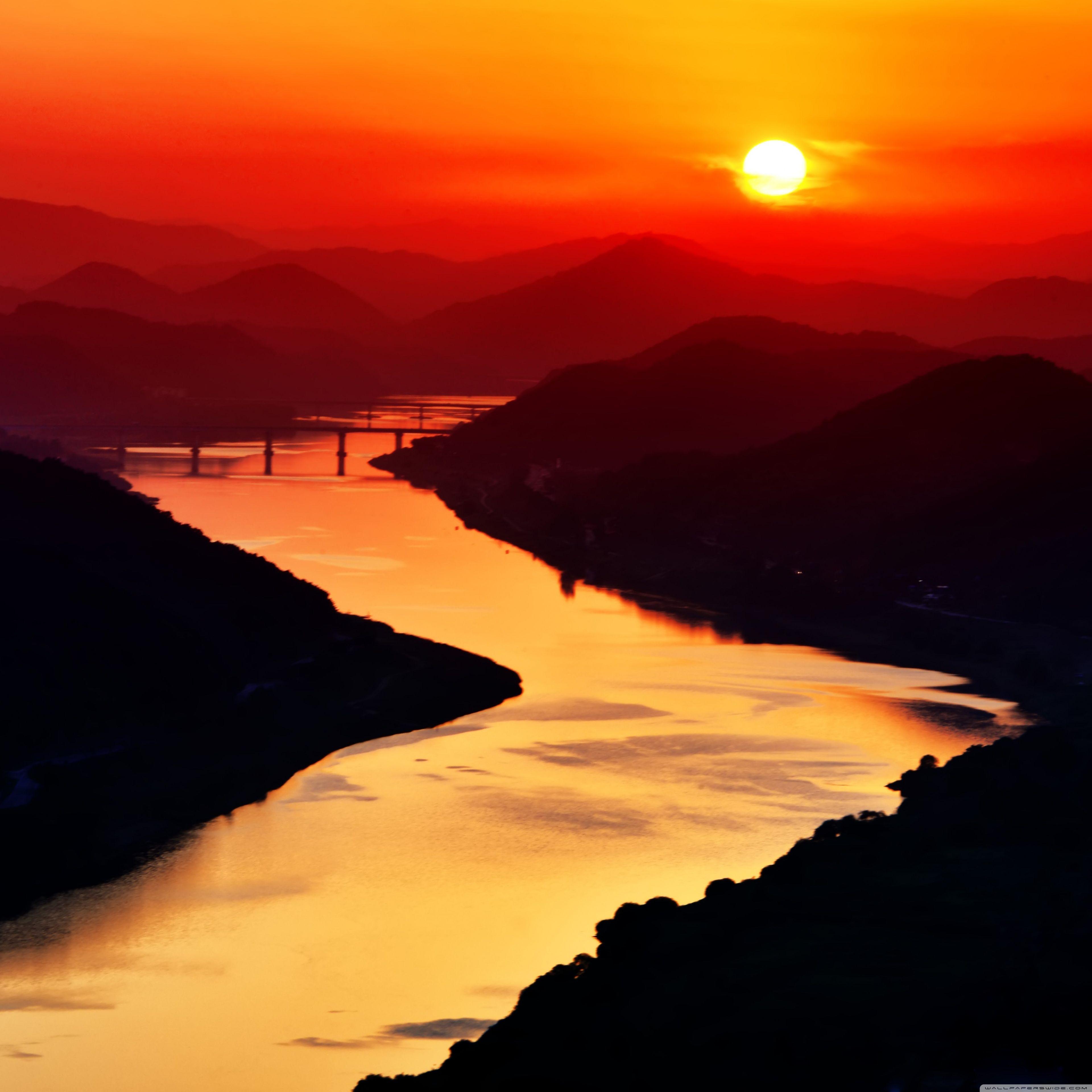 3840x3840 River Sunset ❤ 4K HD Desktop Wallpaper for 4K Ultra HD TV • Wide