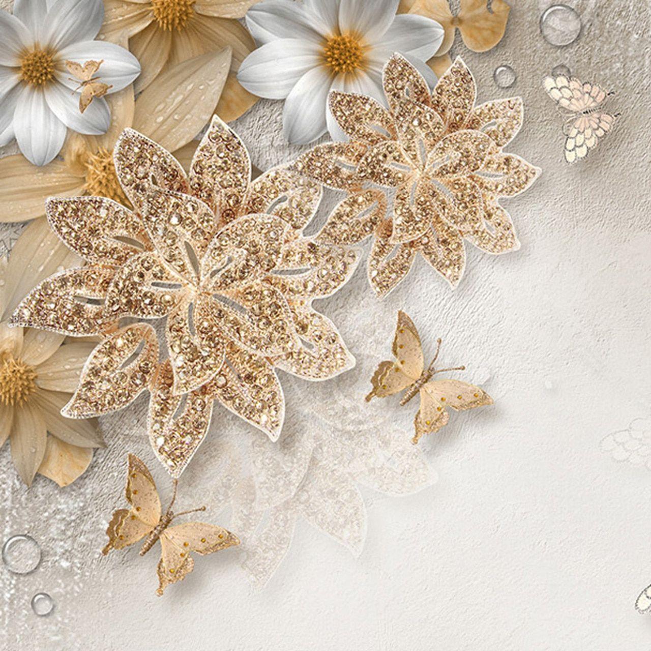 1280x1280 Custom Mural Wallpaper For Bedroom Walls 3D Luxury Gold Jewelry Flower Butterfly Background Wall Papers Home Decor Living Room
