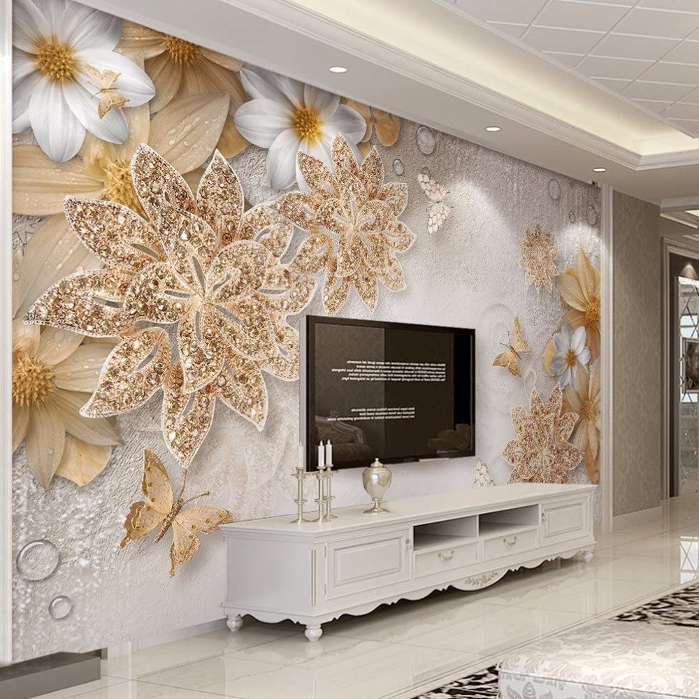1000x1000 Lwcx Custom Mural Wallpaper for Bedroom Walls 3D Luxury Gold Jewelry Flower Butterfly Background Wall Papers Home Decor Living Room C 200X140CM