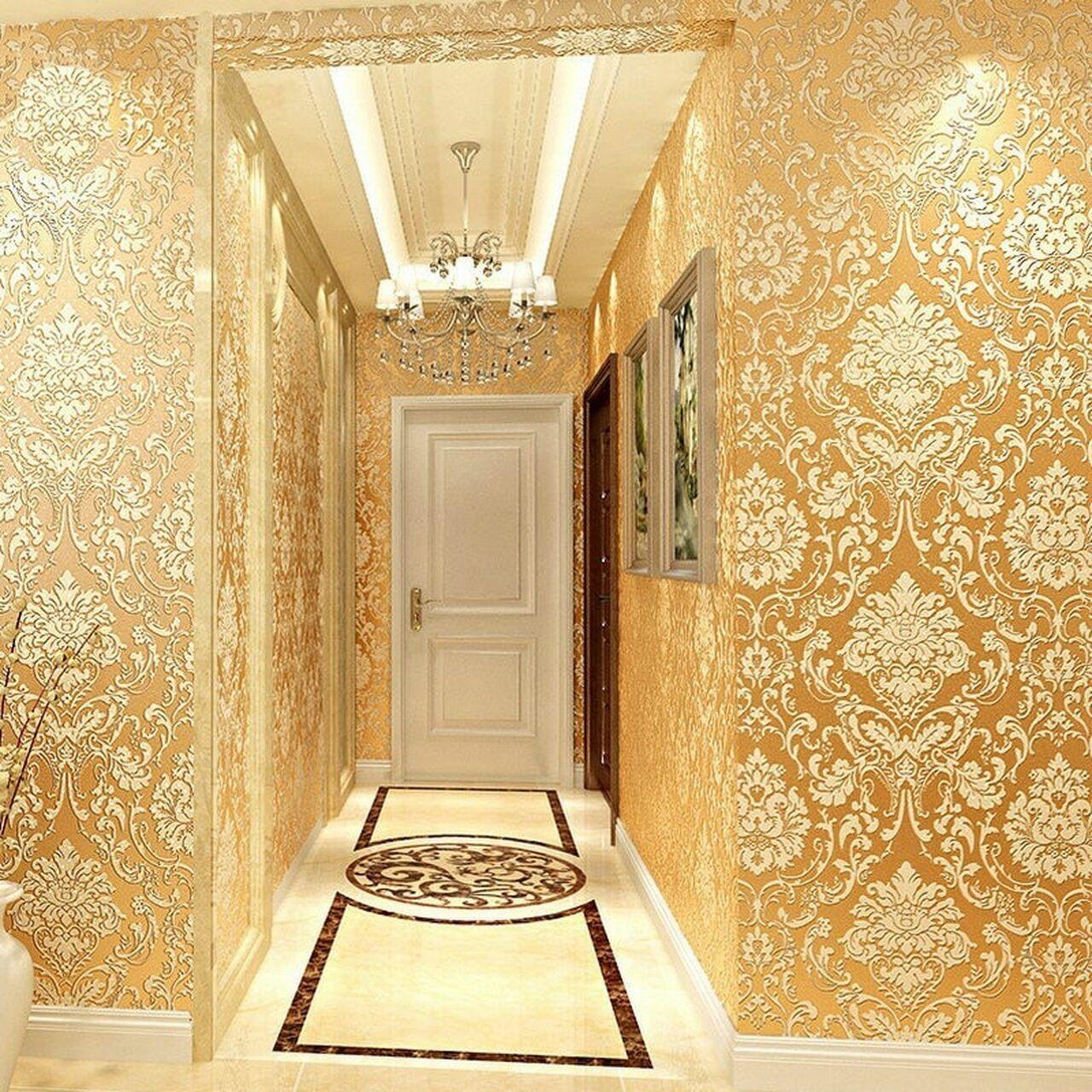 1280x1280 Golden 3D Embossed Wallpaper For Home Roll Luxury Classic Silver Floral Living Room Wall Paper Bedroom TV Background Decor