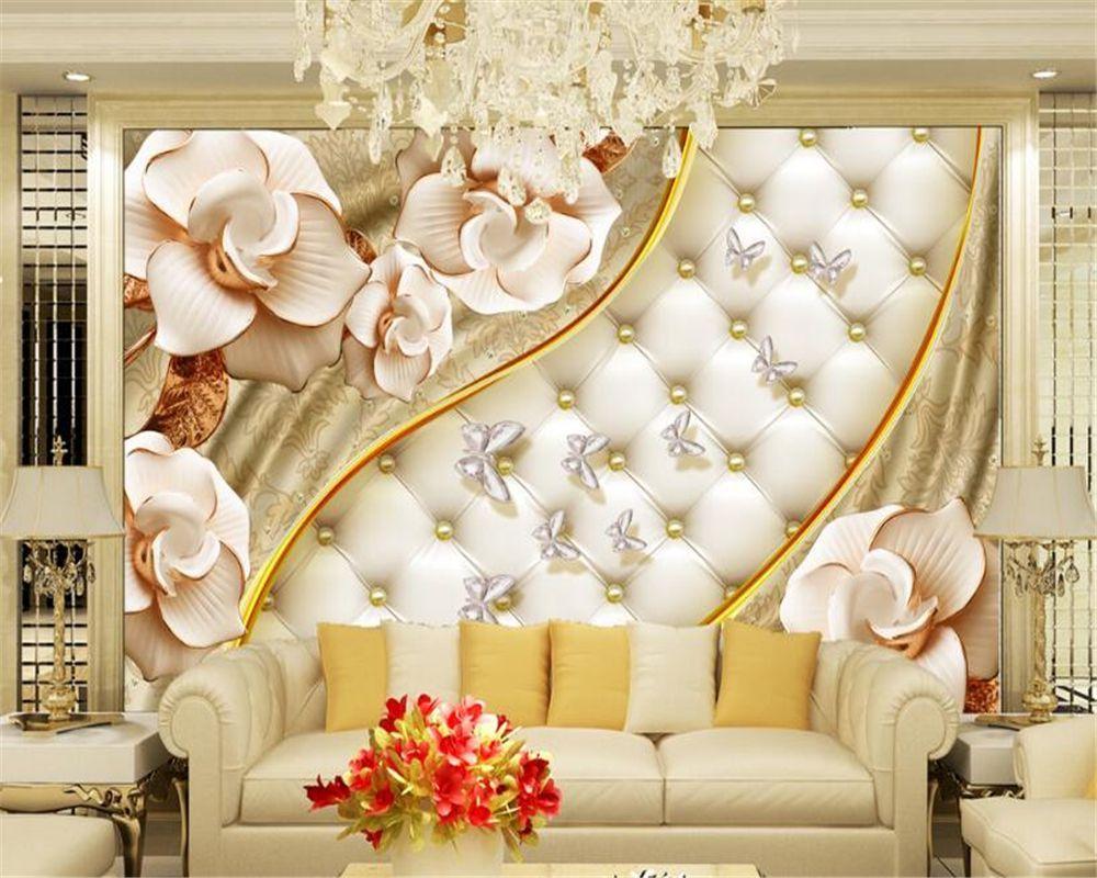 1000x800 Beibehang Custom Wallpaper Living Room Bedroom Murals 3D Luxury Golden Flower Soft Bag Jewelry TV W. Wallpaper living room, Living room background, 3D living room