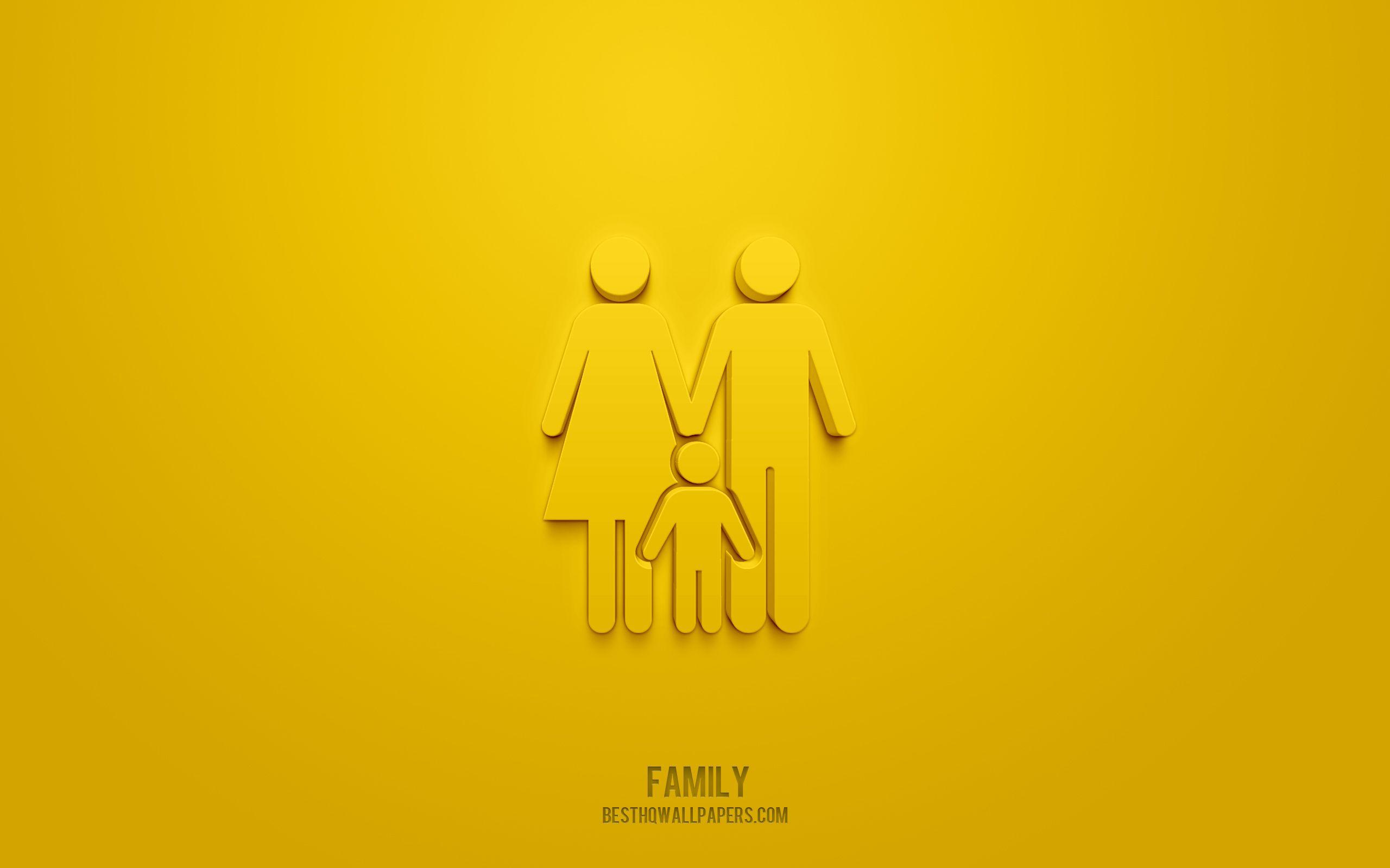 2560x1600 Download wallpaper Family 3D icon, yellow background, 3D symbols, Family, People icons, 3D icons, Family sign, People 3D icons for desktop with resolution 2560x1600. High Quality HD picture wallpaper