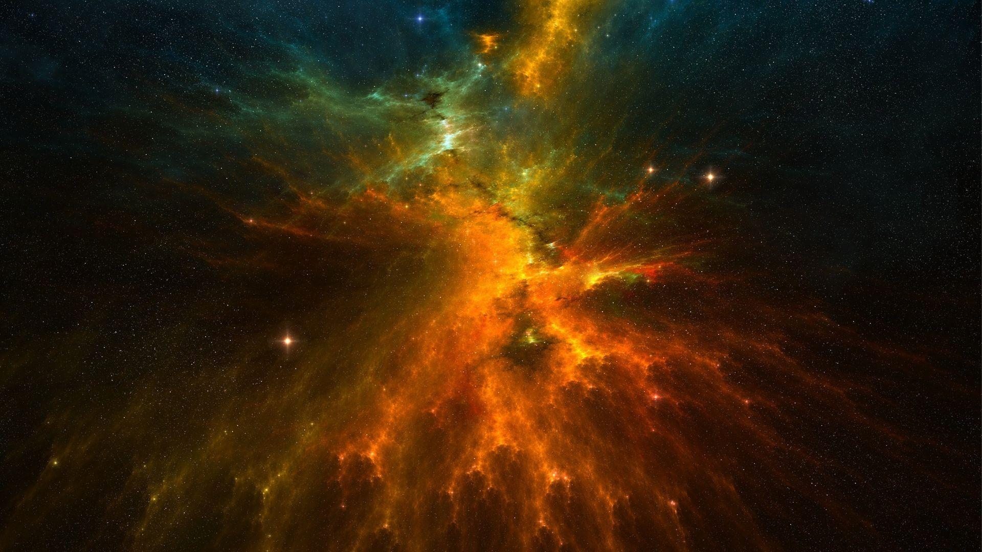 1920x1080 Download Wallpaper 1920x1080 colors, distant, blue, orange, stars Full HD 1080p HD Background. Fond d'écran nébuleuse, Fond ecran, Fond ecran hd