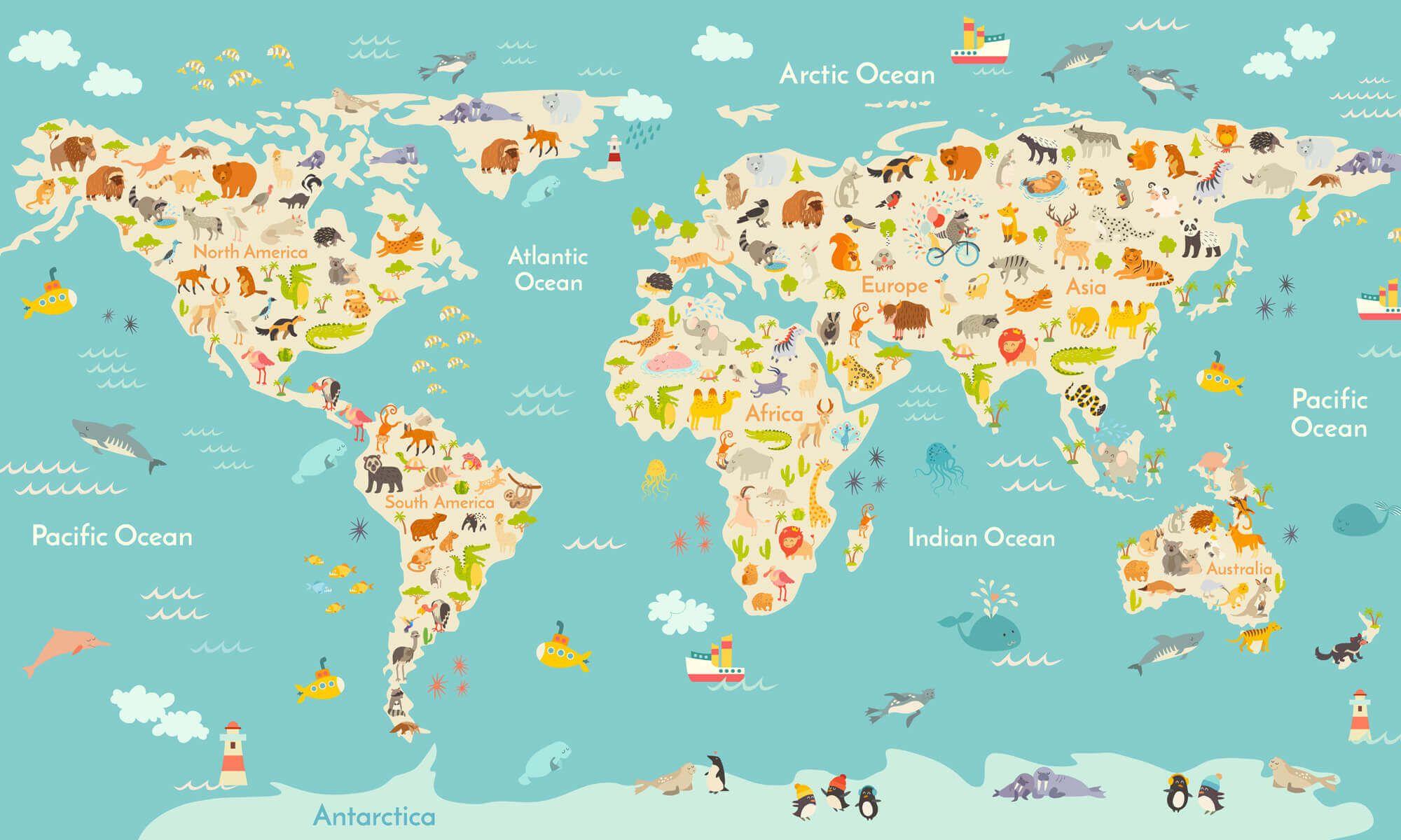 2000x1200 Animted Children's Map Wallpaper Mural