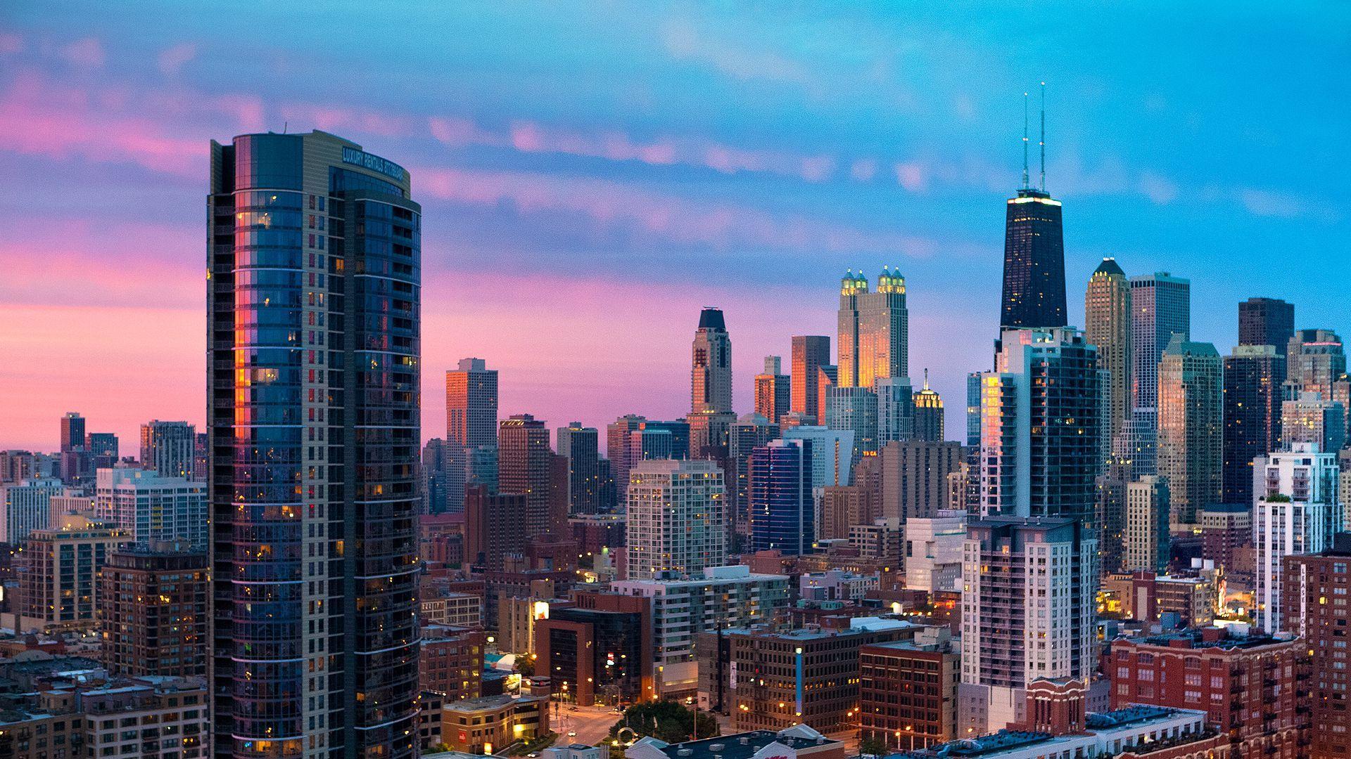 1920x1080 Download wallpaper 1920x1080 city, chicago, sunset, skyscrapers full hd, hdtv, fhd, 1080p HD background