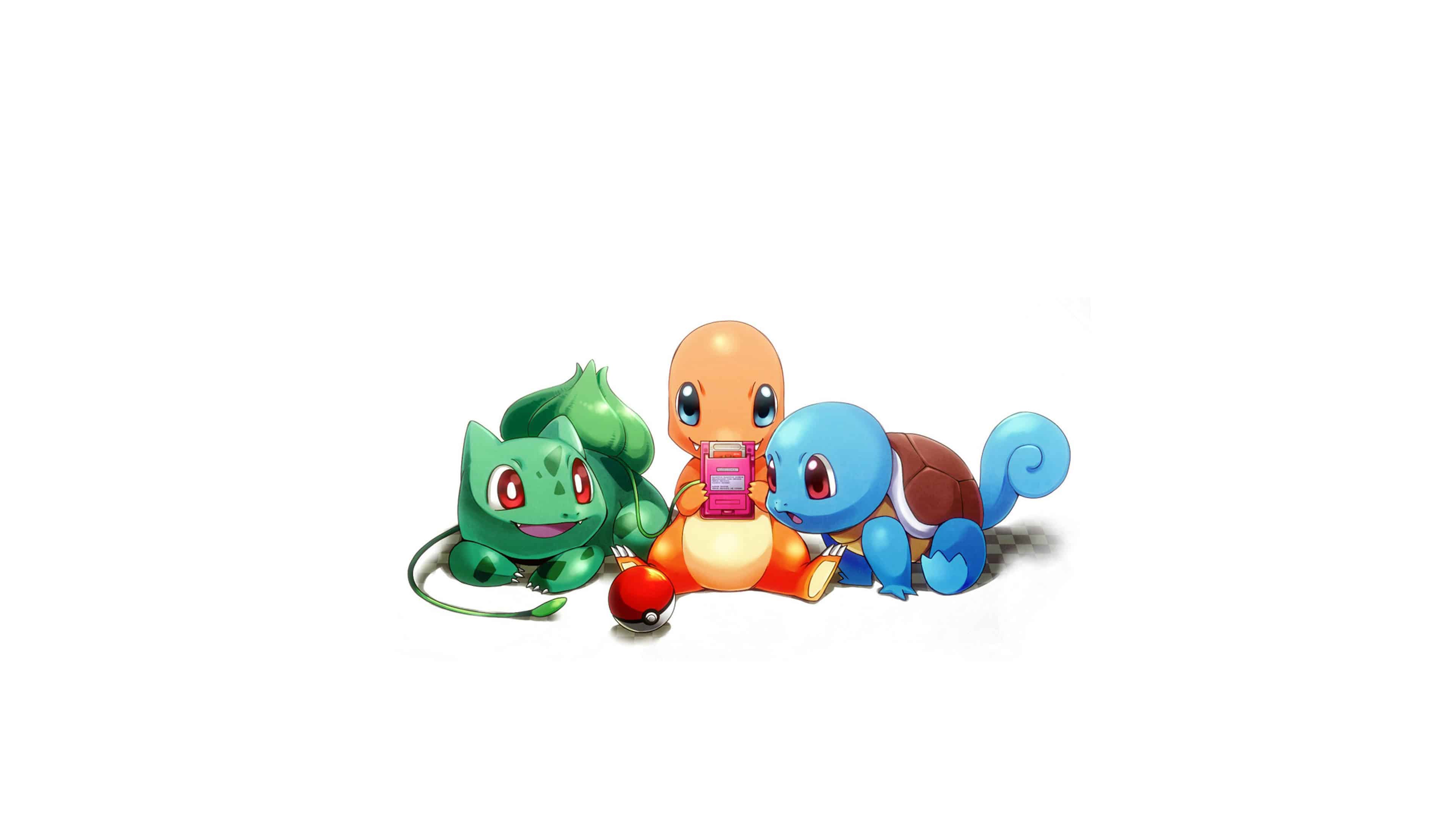3840x2160 Pokemon Bulbasaur Charmander Squirtle Playing Game Boy UHD 4K Wallpaper