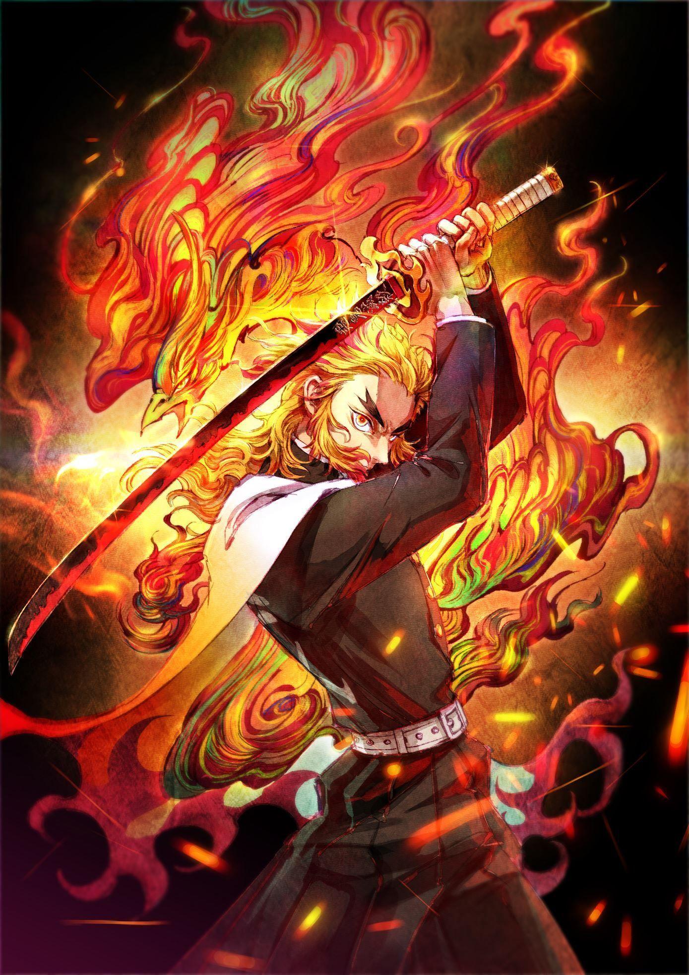 Download Kyojuro Rengoku Fire Demon Slayer IPhone Wallpaper  Wallpaperscom