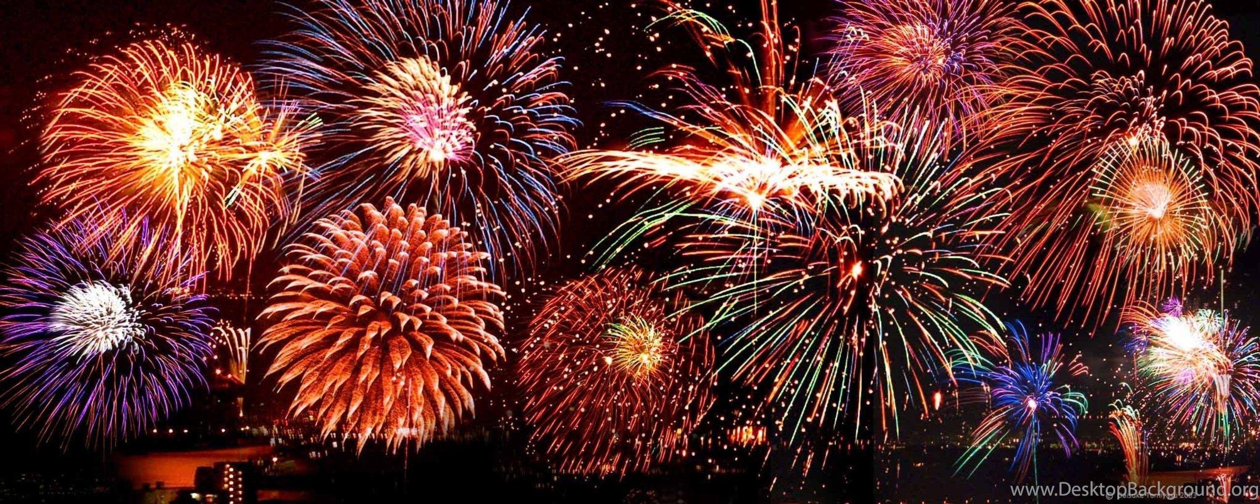 2560x1024 New Years Eve Fireworks Wallpaper