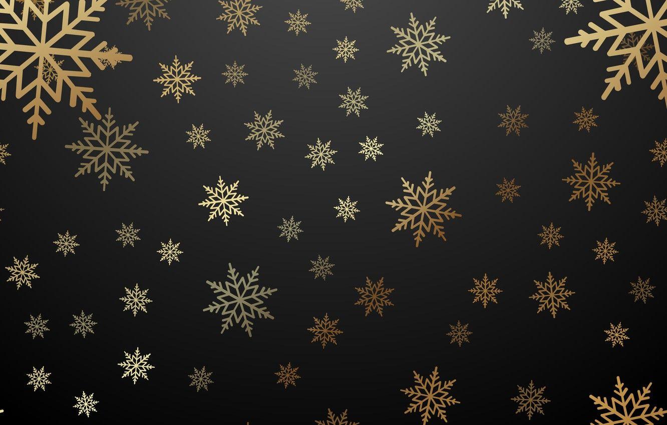 1332x850 Wallpaper winter, snowflakes, gold, New Year, Christmas, golden, black background, gold, black, Christmas, winter, background, New Year, snowflakes image for desktop, section текстуры
