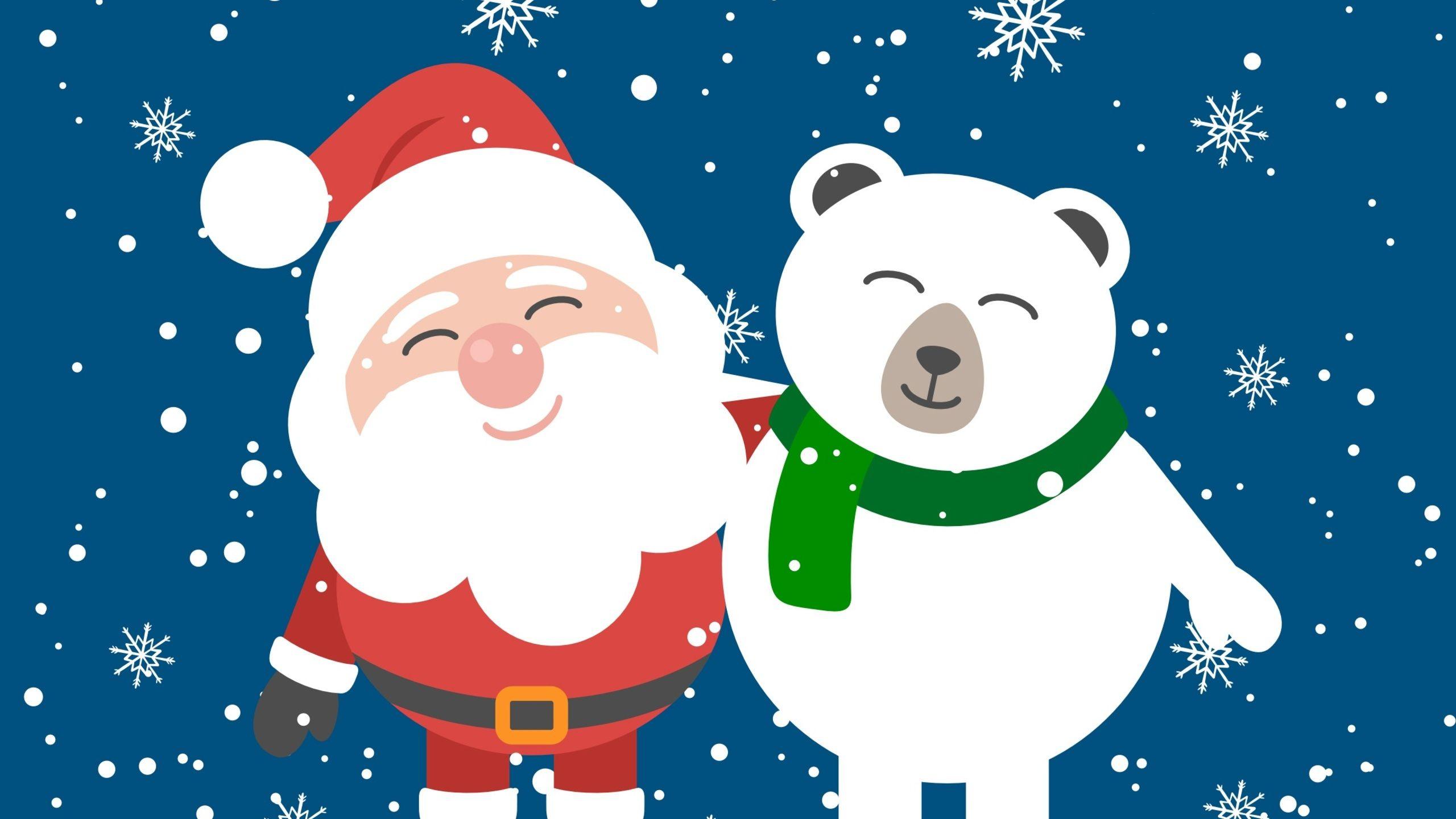 2560x1440 Santa Clause And Bear Friend 1440P Resolution HD 4k Wallpaper, Image, Background, Photo and Picture