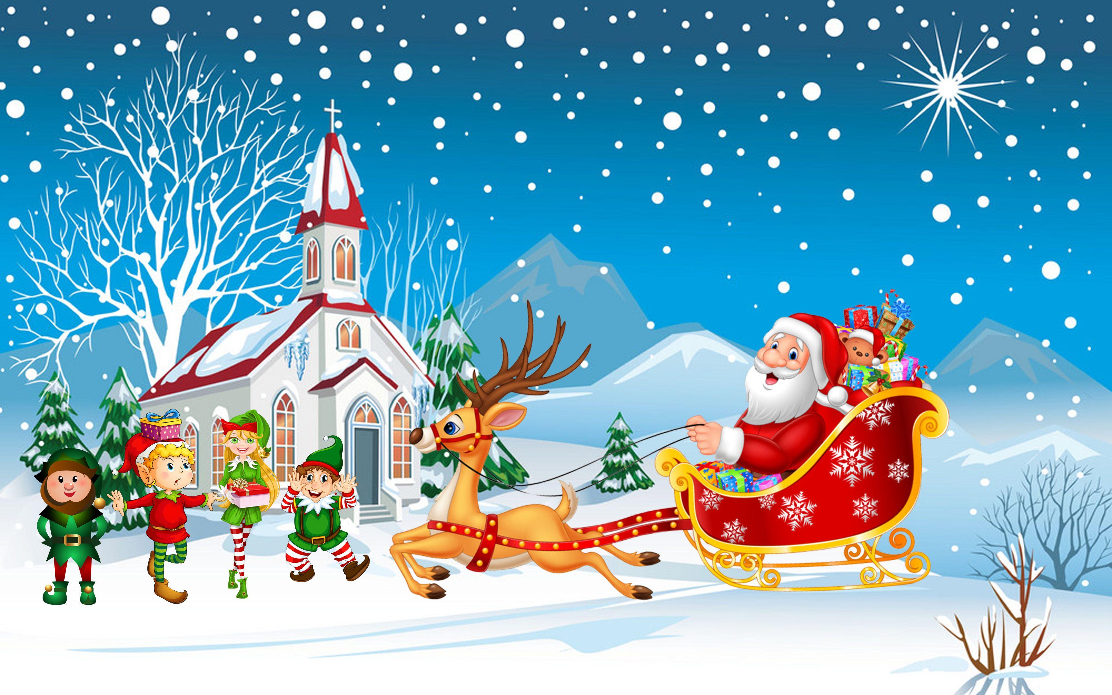 3840x2400 Happy Christmas Santa Claus With His Sleigh With Christmas Gifts Merry Kids HD Desktop Wallpaper For Tablets And Mobile Phones 3840х2400 :