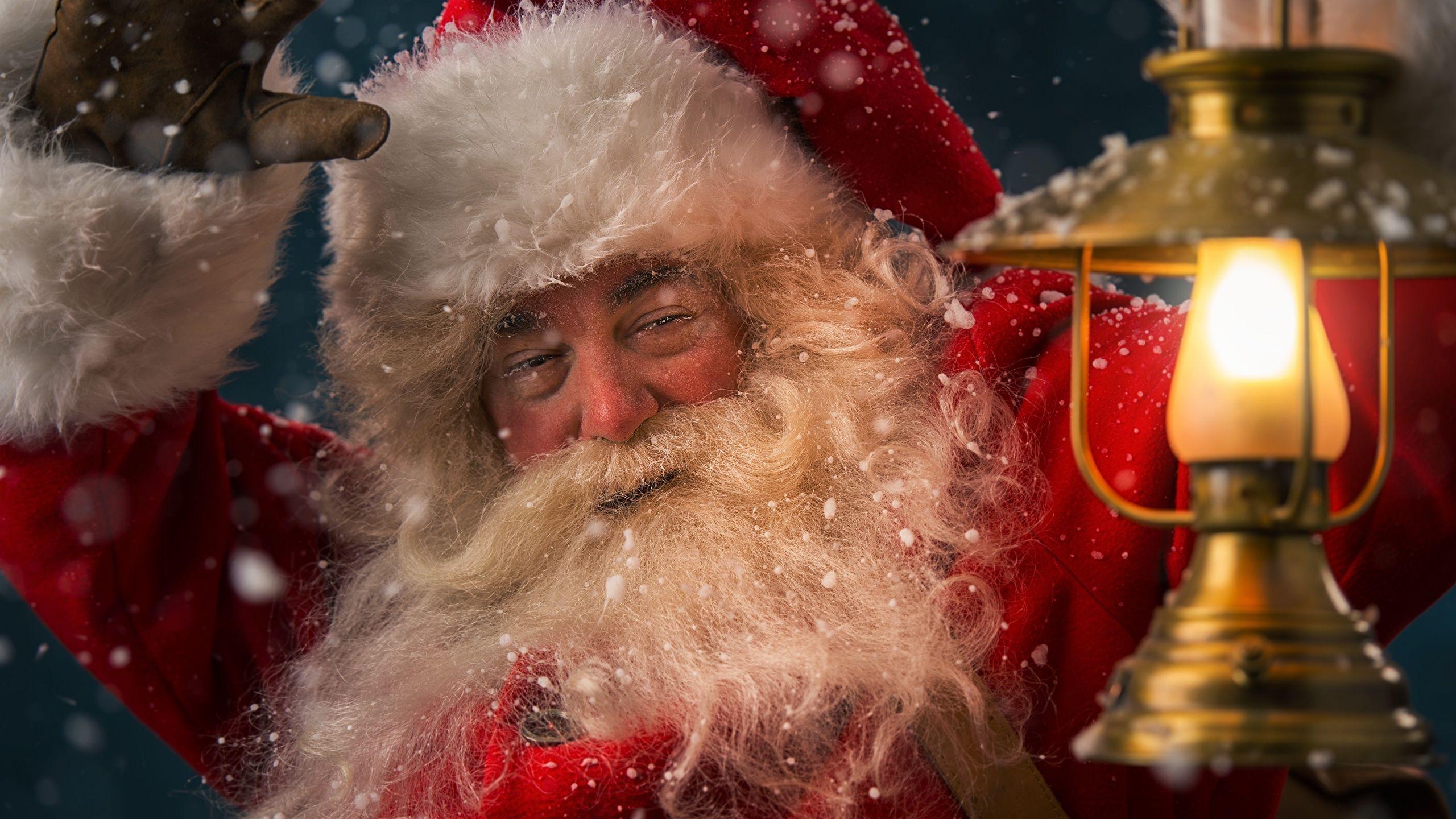 2560x1440 Photos Christmas Lantern Beard Santa Claus 2560x1440