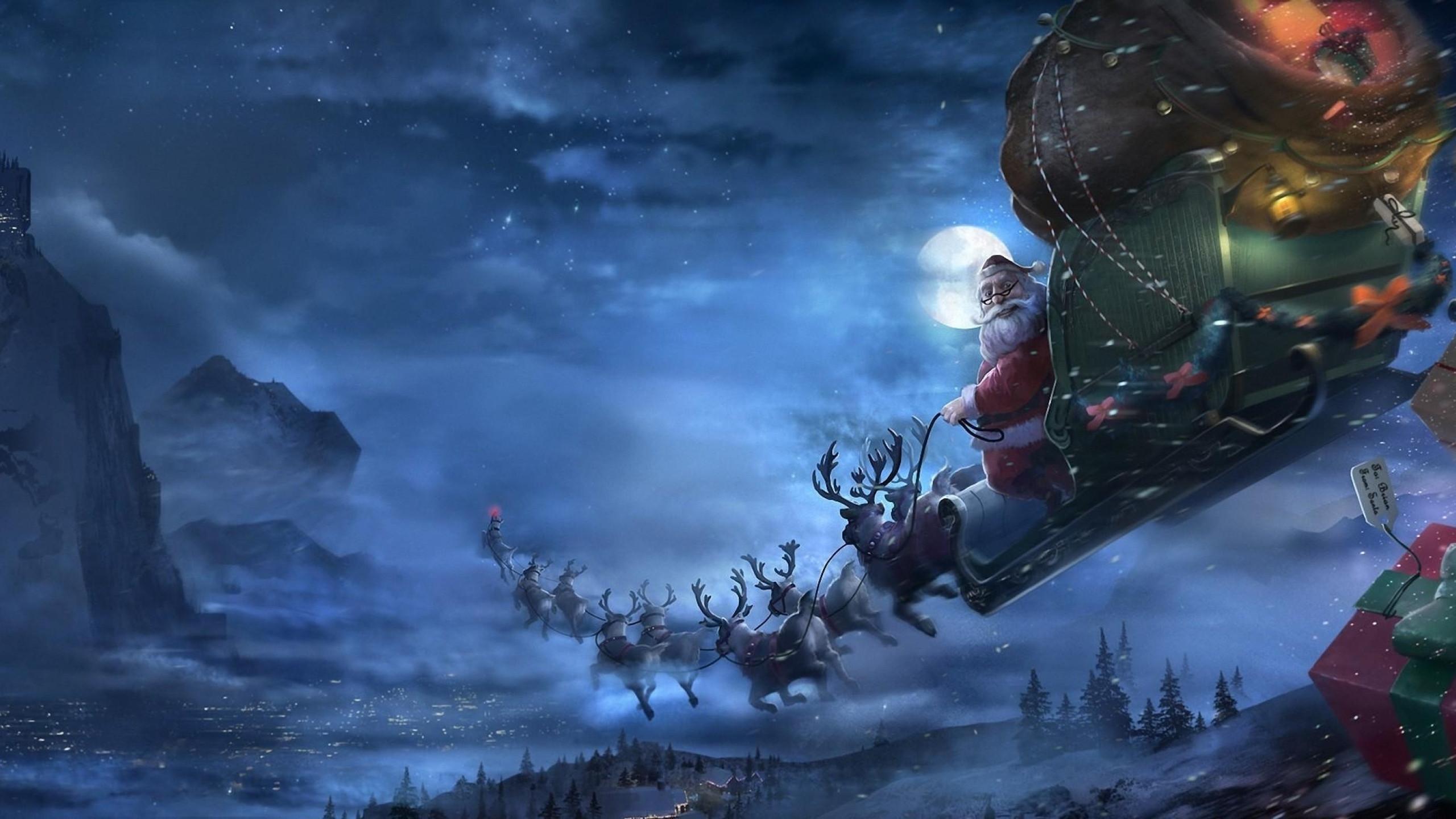 2560x1440 santa claus, reindeer, sleigh 1440P Resolution Wallpaper, HD Holidays 4K Wallpaper, Image, Photo and Background