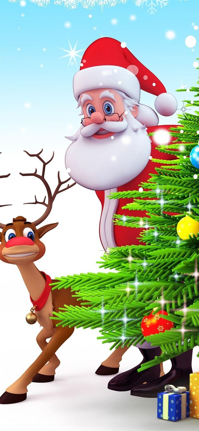 828x1792 Santa Claus, Christmas Tree, Deer, Gifts, 3D Art Picture 1080x1920 IPhone 8 7 6 6S Plus Wallpaper, Background, Picture, Image