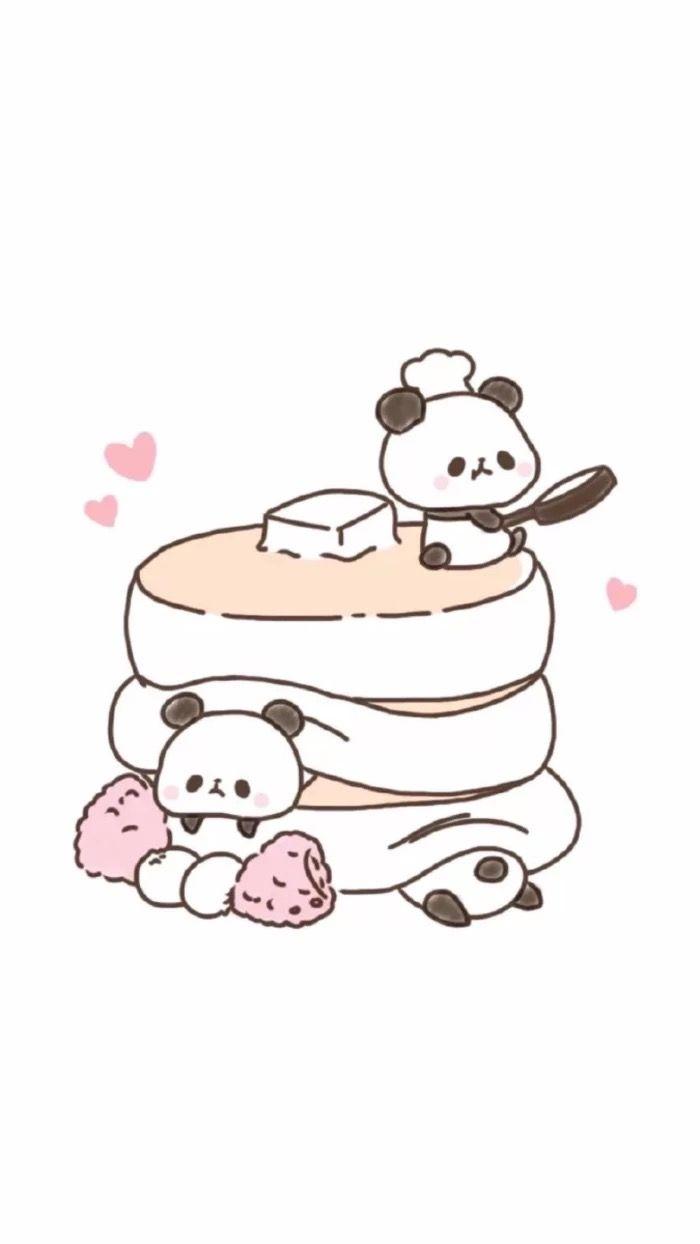700x1244 Wallpaper. Cute. Panda. Pancakes. Illustration. Cute panda wallpaper, Cute cartoon wallpaper, Cute kawaii drawings