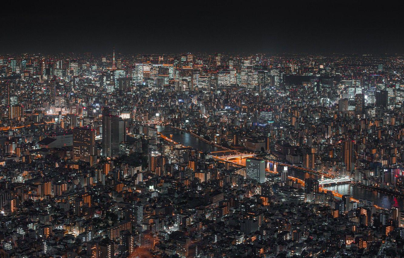 1332x850 Wallpaper city, lights, Tokyo, Japan, buildings, architecture, cityscape, height, night city, metropolis, aerial view, 5k HD background, city light image for desktop, section город
