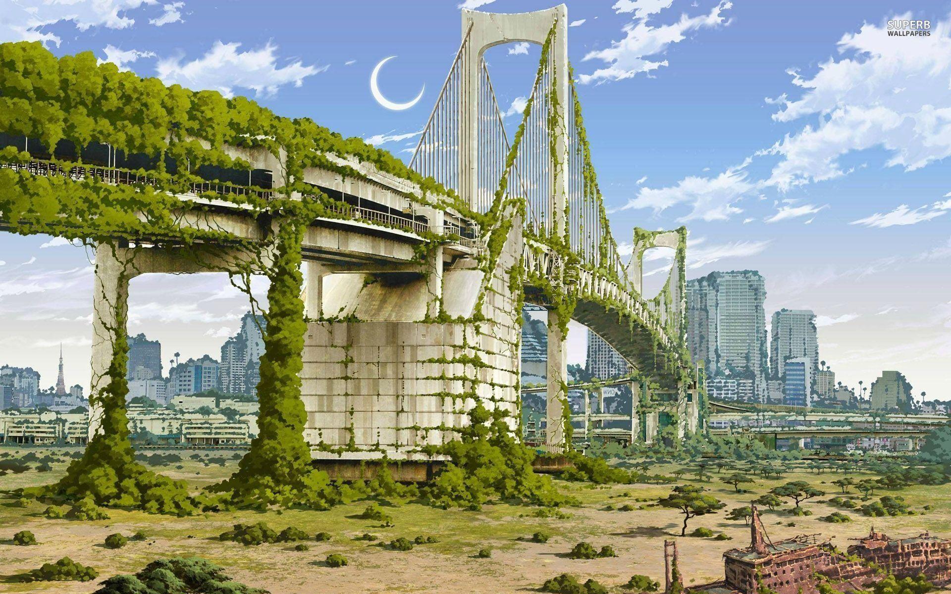 1920x1200 Post Apocalyptic Bridge In Tokyo