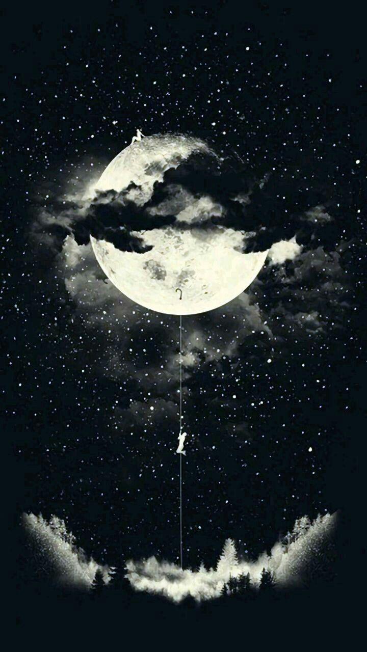720x1280 Moon And Stars Wallpaper Black And White