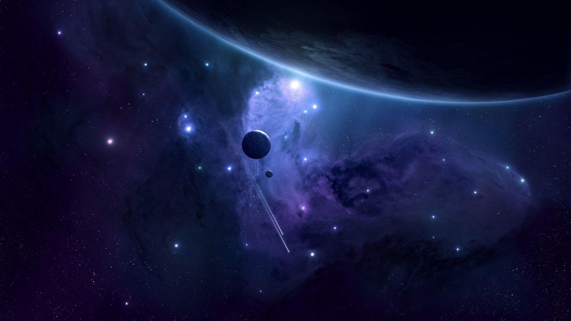 1920x1080 space, JoeyJazz, Planet, Purple, Space Art, Shooting Stars, Digital Art Wallpaper HD / Desktop and Mobile Background