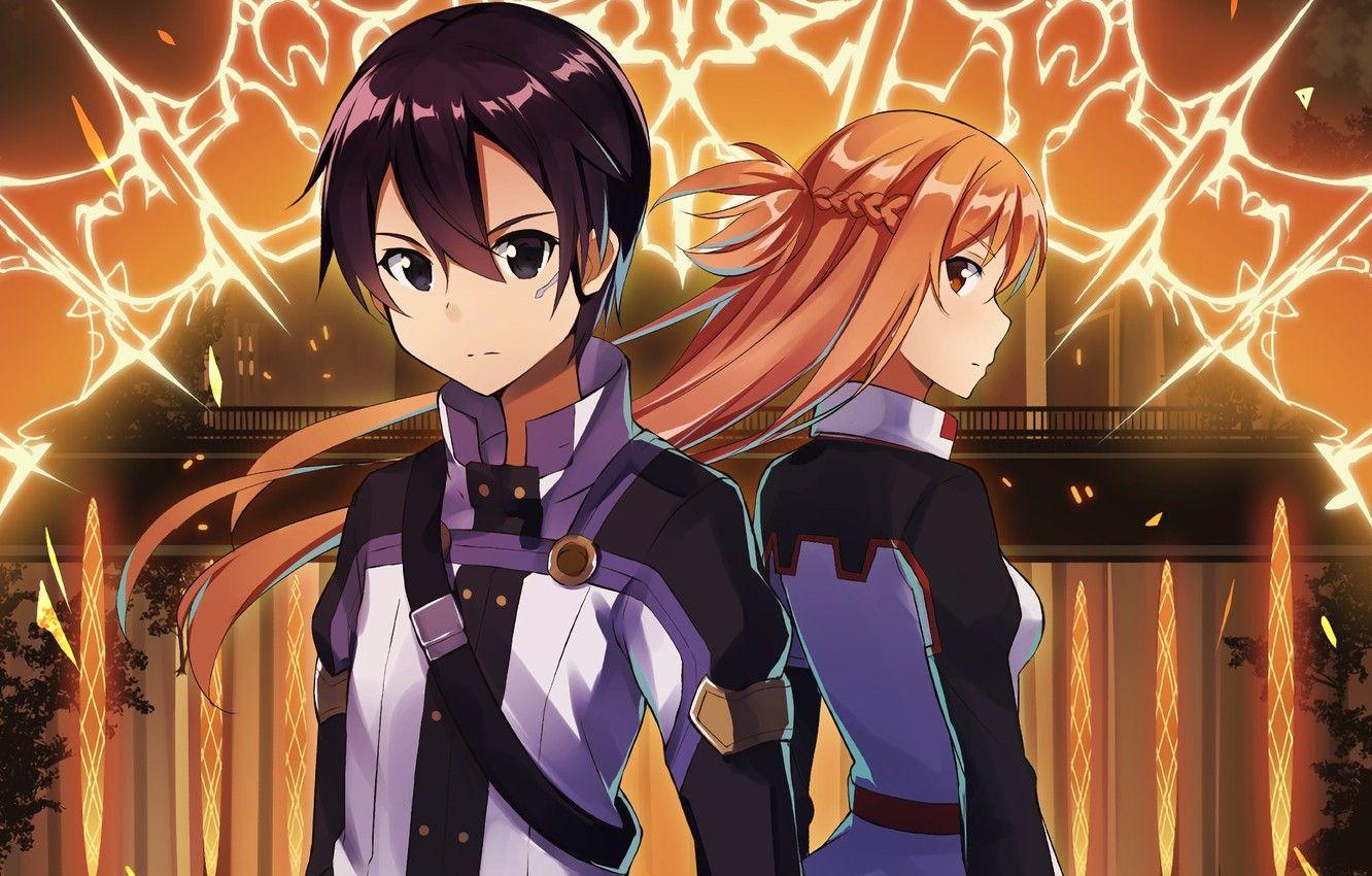 1332x850 Wallpaper anime, asian, manga, Yuuki Asuna, Sword Art Online, Kirigaya Kazuto, SAO, light novel, Sword Art Online Ordinal Scale image for desktop, section сёнэн