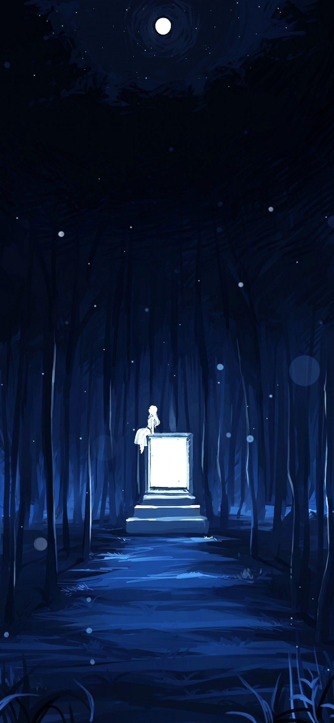 1125x2436 Tải xuống 1125x2436 Phong cảnh Anime, Rừng tối, Sao, Hình nền mặt trăng cho iPhone 11 Pro & X