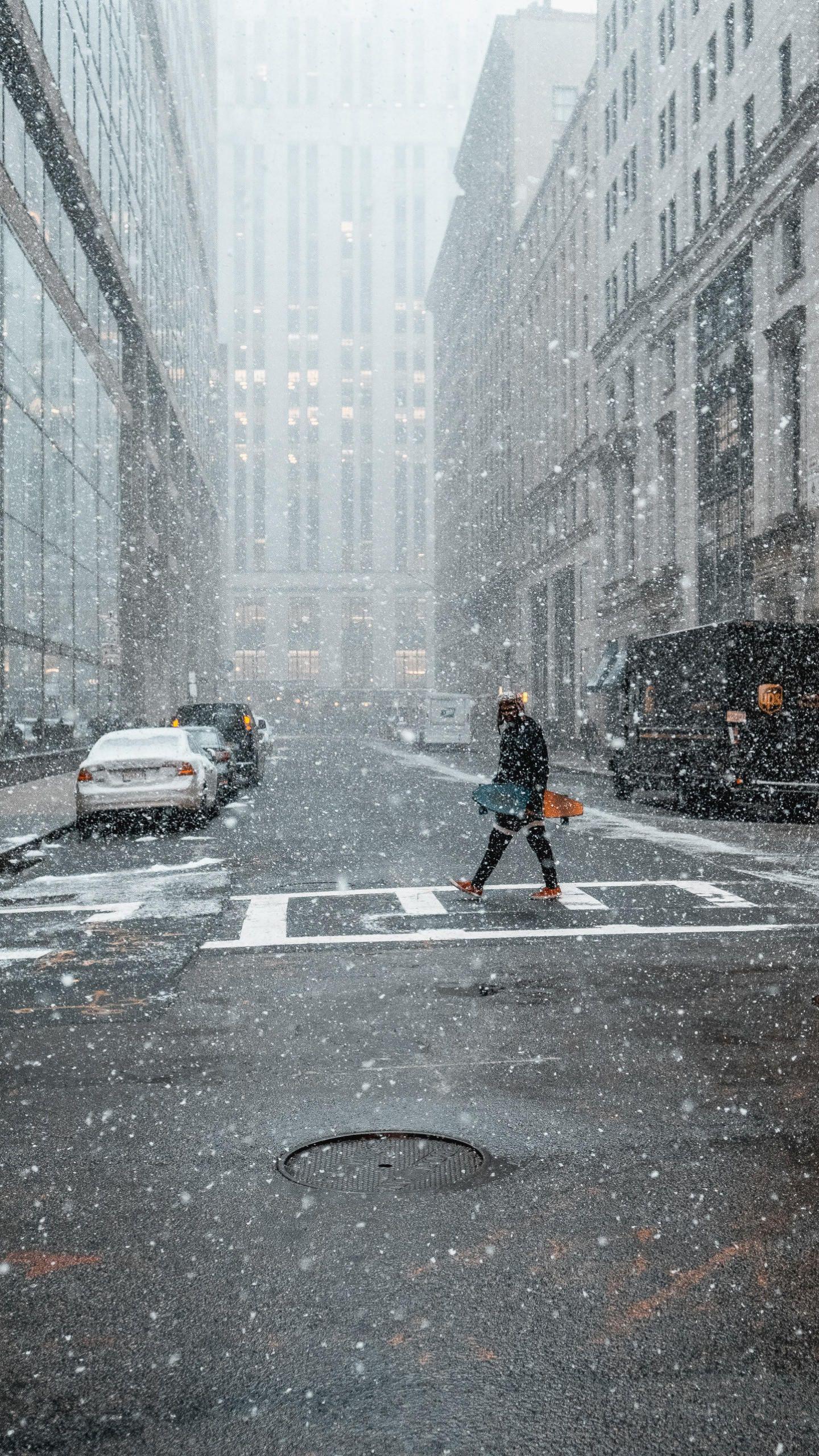 1440x2560 Person Street Snow 4K, HD Photography Wallpaper Photo and Picture. Best cities, Photography wallpaper, City