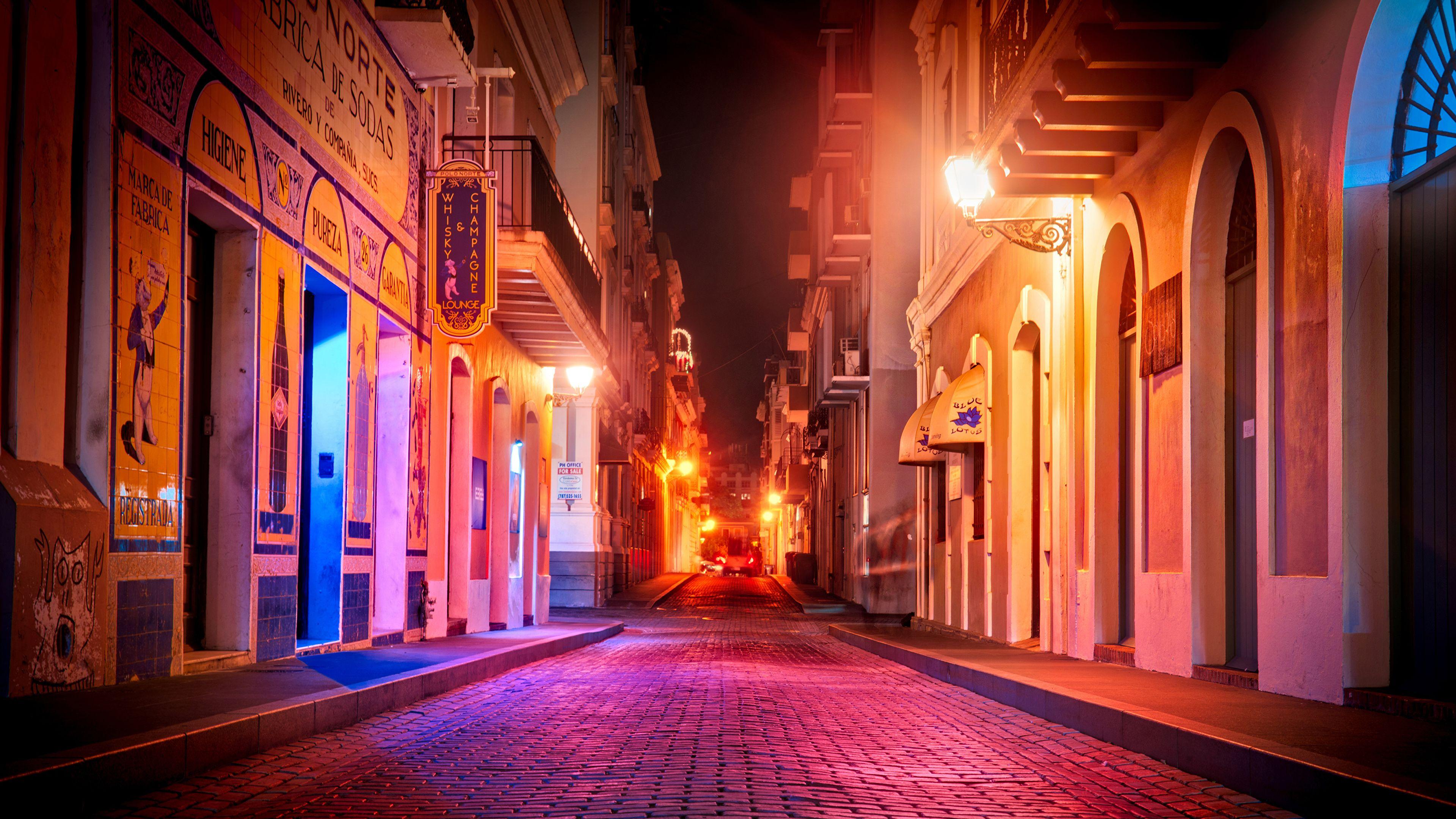 3840x2160 Wallpaper USA Puerto Rico San Juan Roads Street Night 3840x2160