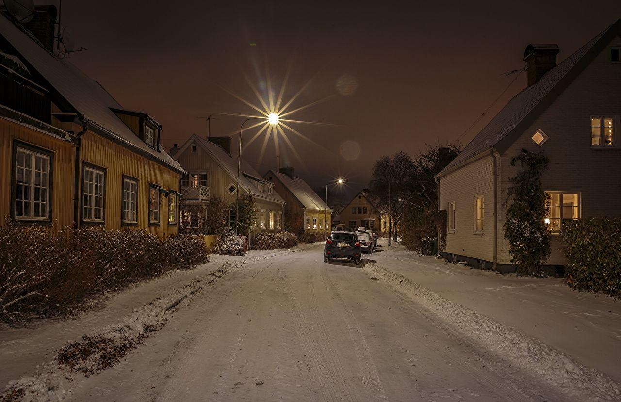 1280x829 Desktop Wallpaper Stockholm Sweden Winter Snow Street Night Street