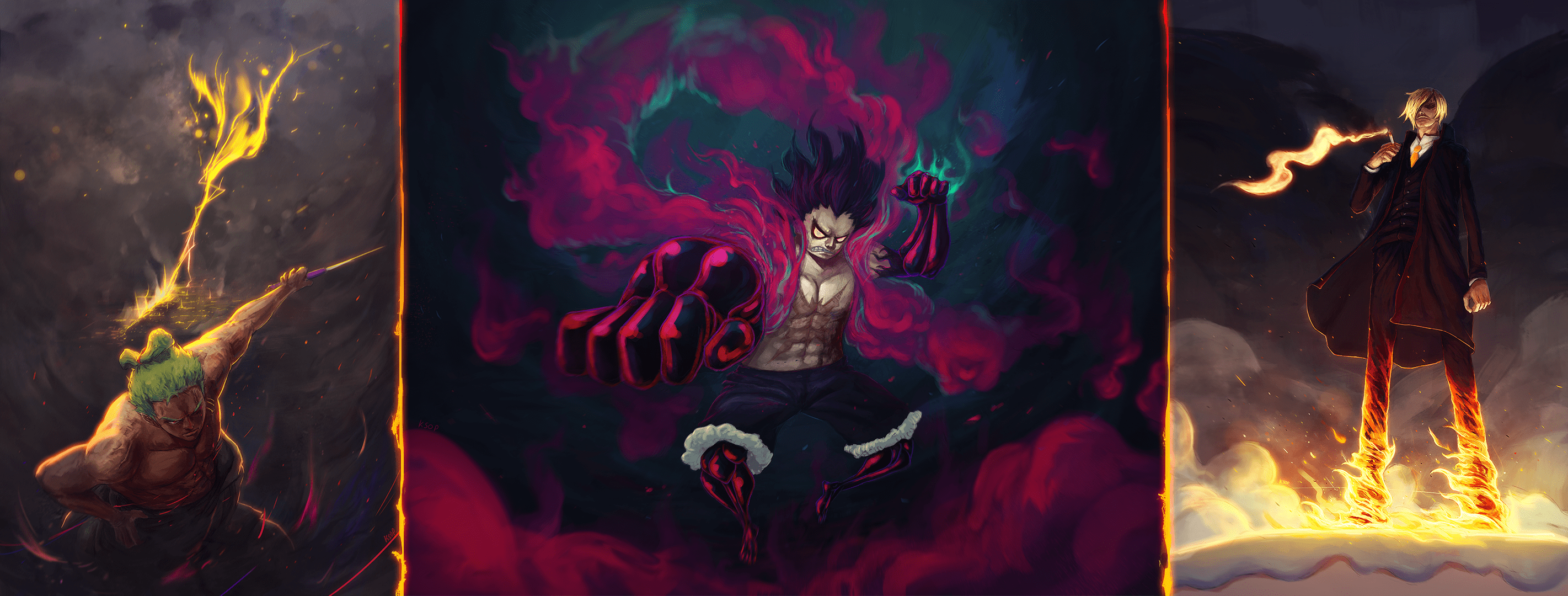 2843x1080 Luffy Zoro Sanji Wallpaper