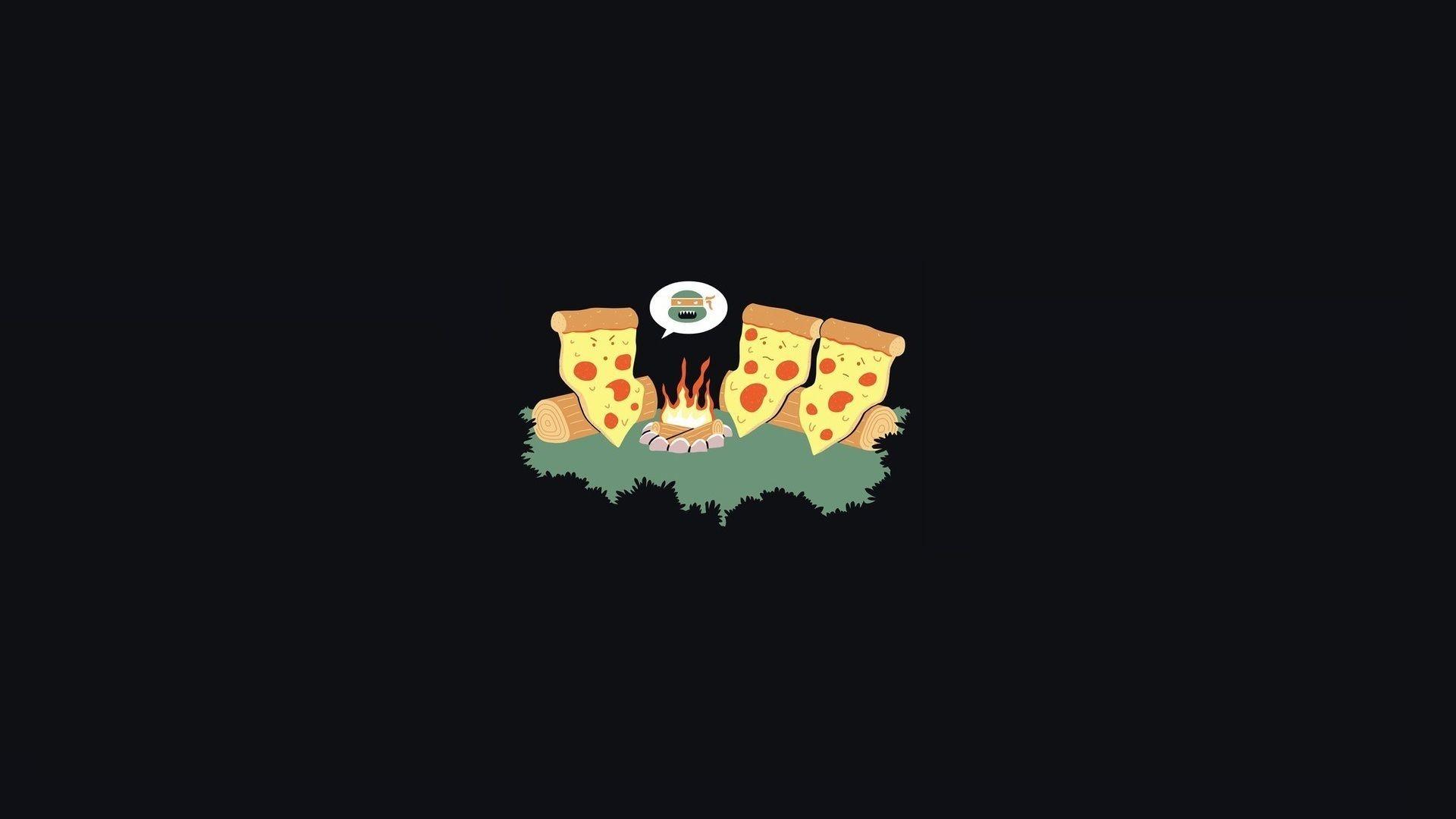 1920x1080 Download wallpaper Minimalism, Humor, Art, Black, Pizza, Minimalism, section minimalism in resolution 1920x1080